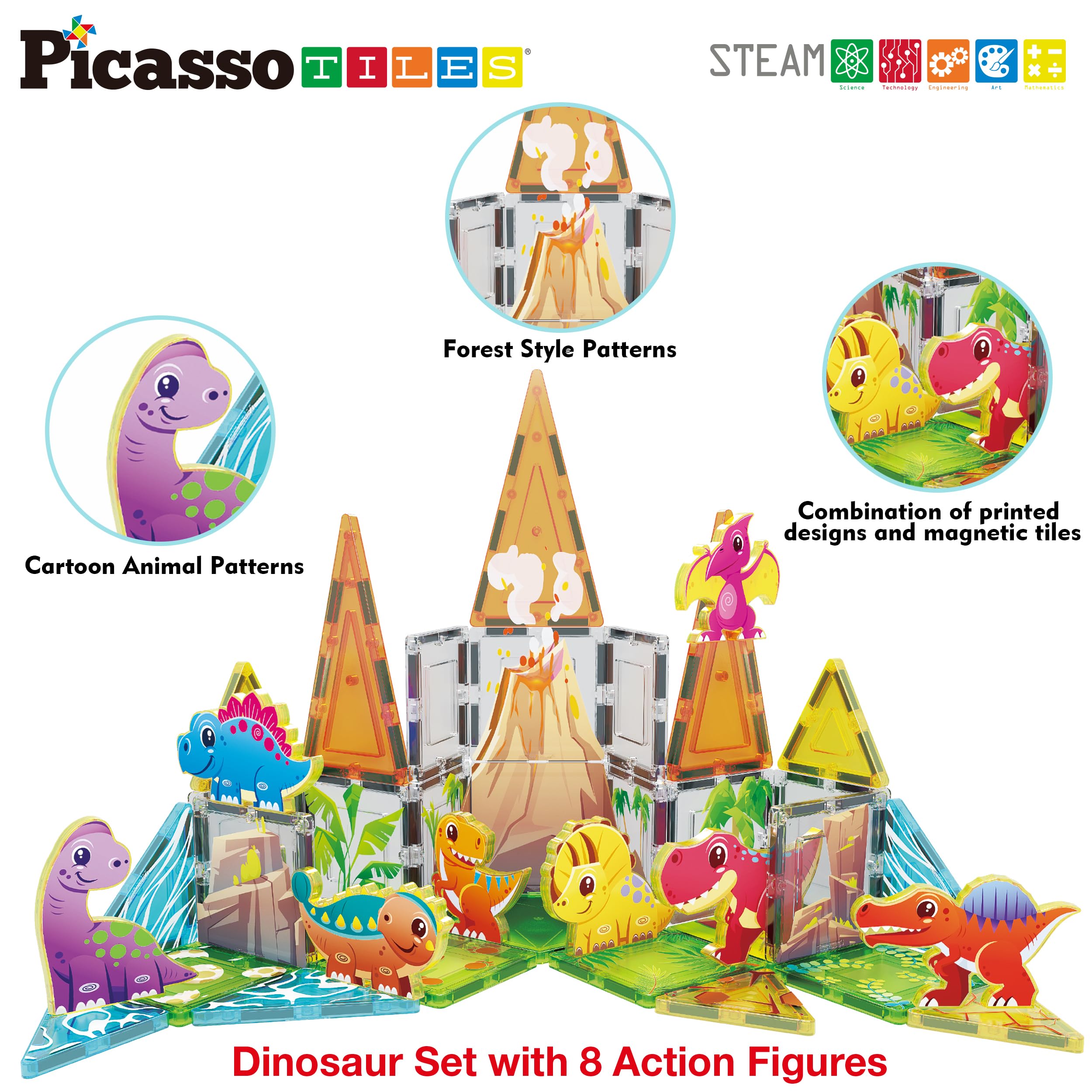 Foto 4 pulgar | Juego de Construcción PicassoTiles con 30 Piezas y 8 Figuras de Dinosaurio - Venta Internacional