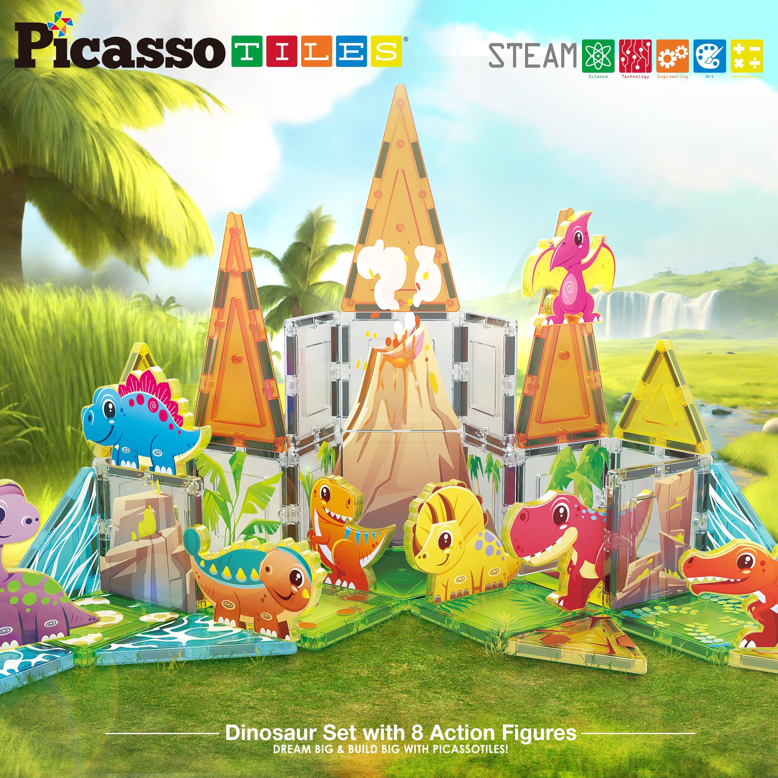 Foto 8 pulgar | Juego de Construcción PicassoTiles con 30 Piezas y 8 Figuras de Dinosaurio - Venta Internacional