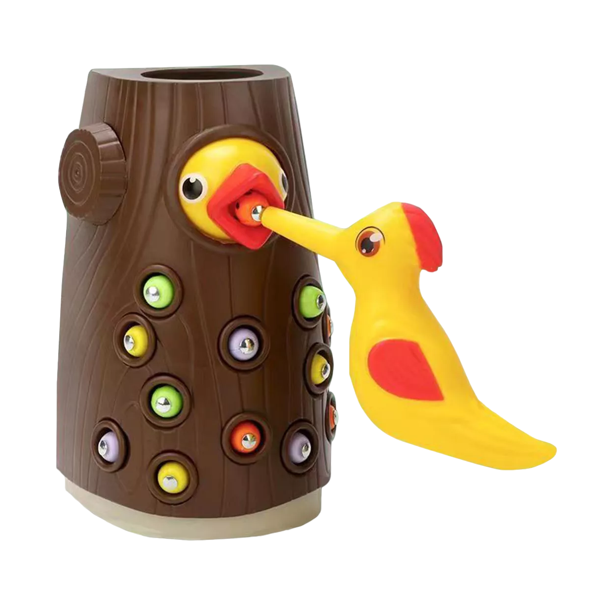 Juguete De Pájaro Carpintero Cafe Con Amarillo
