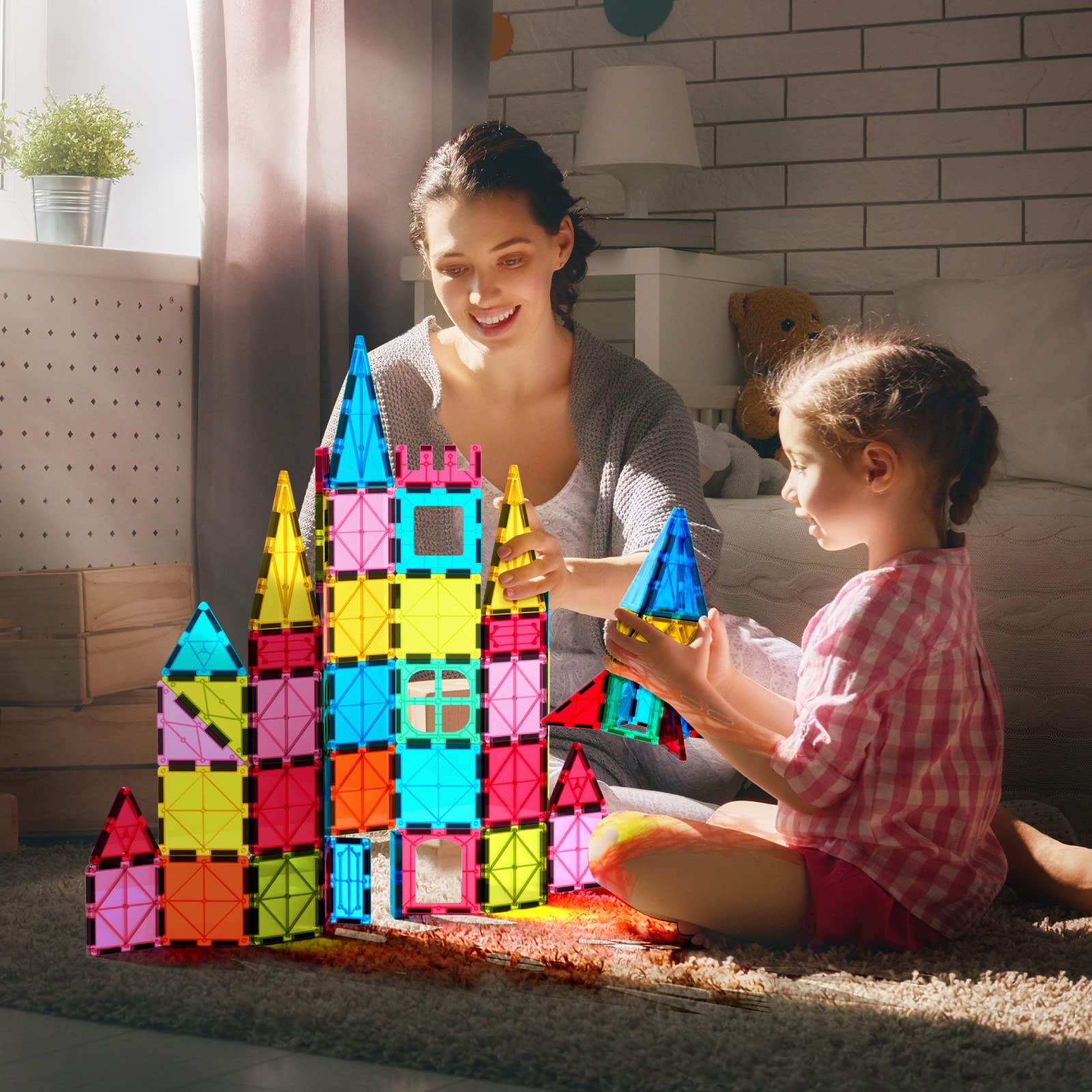 Foto 6 | Juego De Bloques De Construcción Con Azulejos Magnéticos Jasonwell, 100 Piezas Para Niños - Venta Internacional.