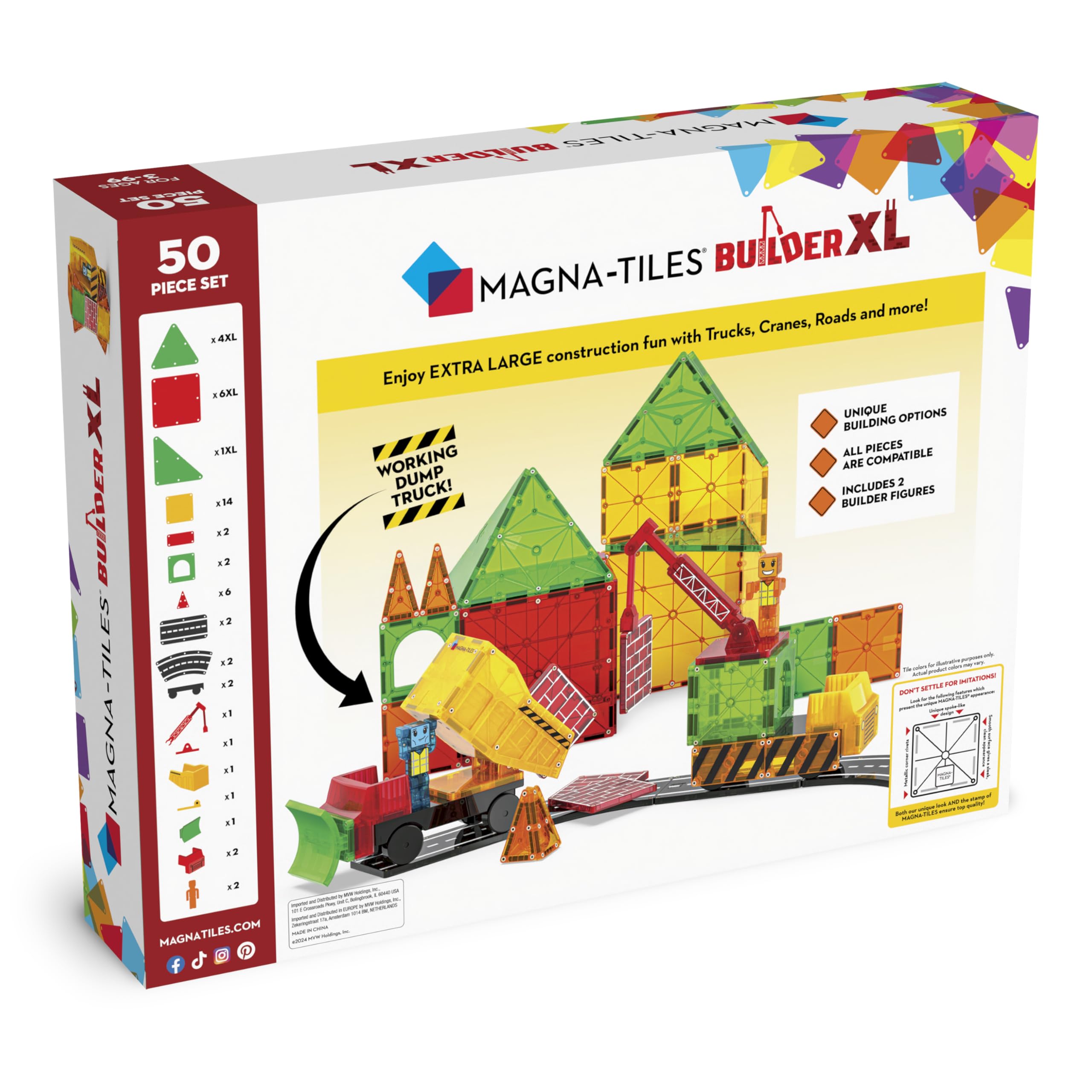 Foto 8 pulgar | Set De Construcción Magna-tiles Builder Xl De 50 Piezas Con Grúa 3+ - Venta Internacional.