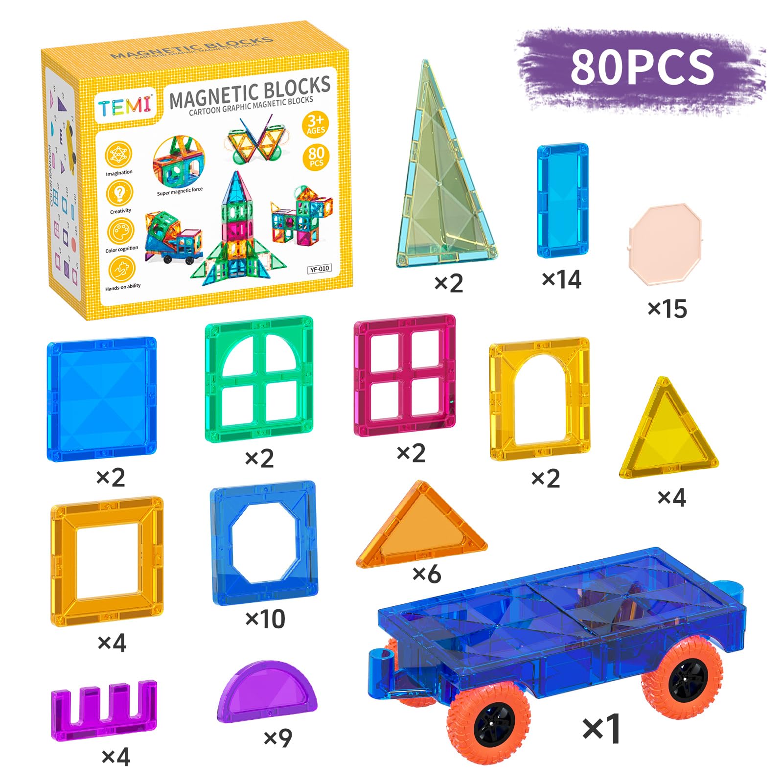 Foto 6 pulgar | Set De Construcción Magnético Temi Magnetic Tiles, 80 Piezas, Para Niños A Partir De 3 Años - Venta Internacional.