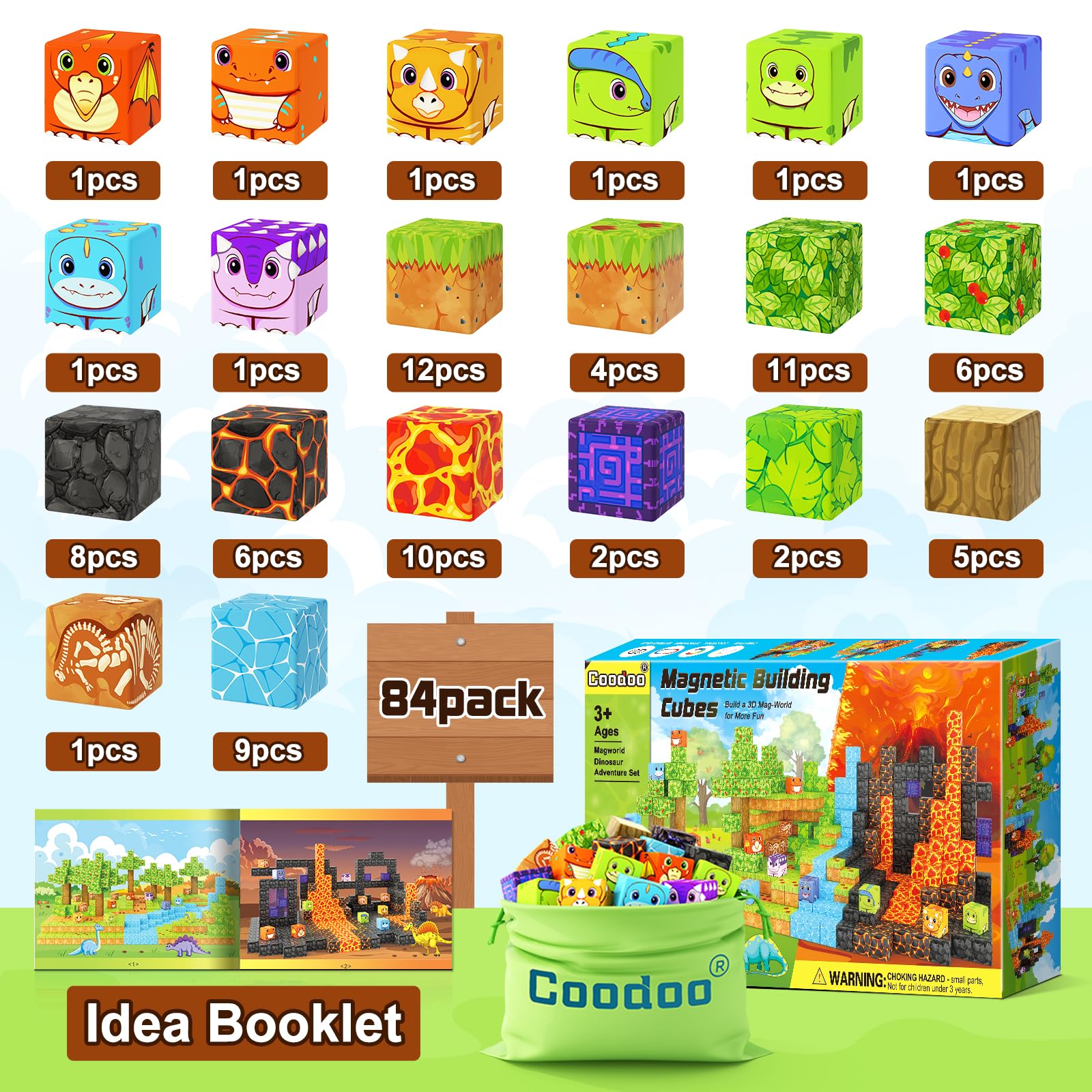 Foto 7 | Bloques Magnéticos, Dinosaurios, Juguetes, Coodoo Build Mine Magnet World - Venta Internacional.