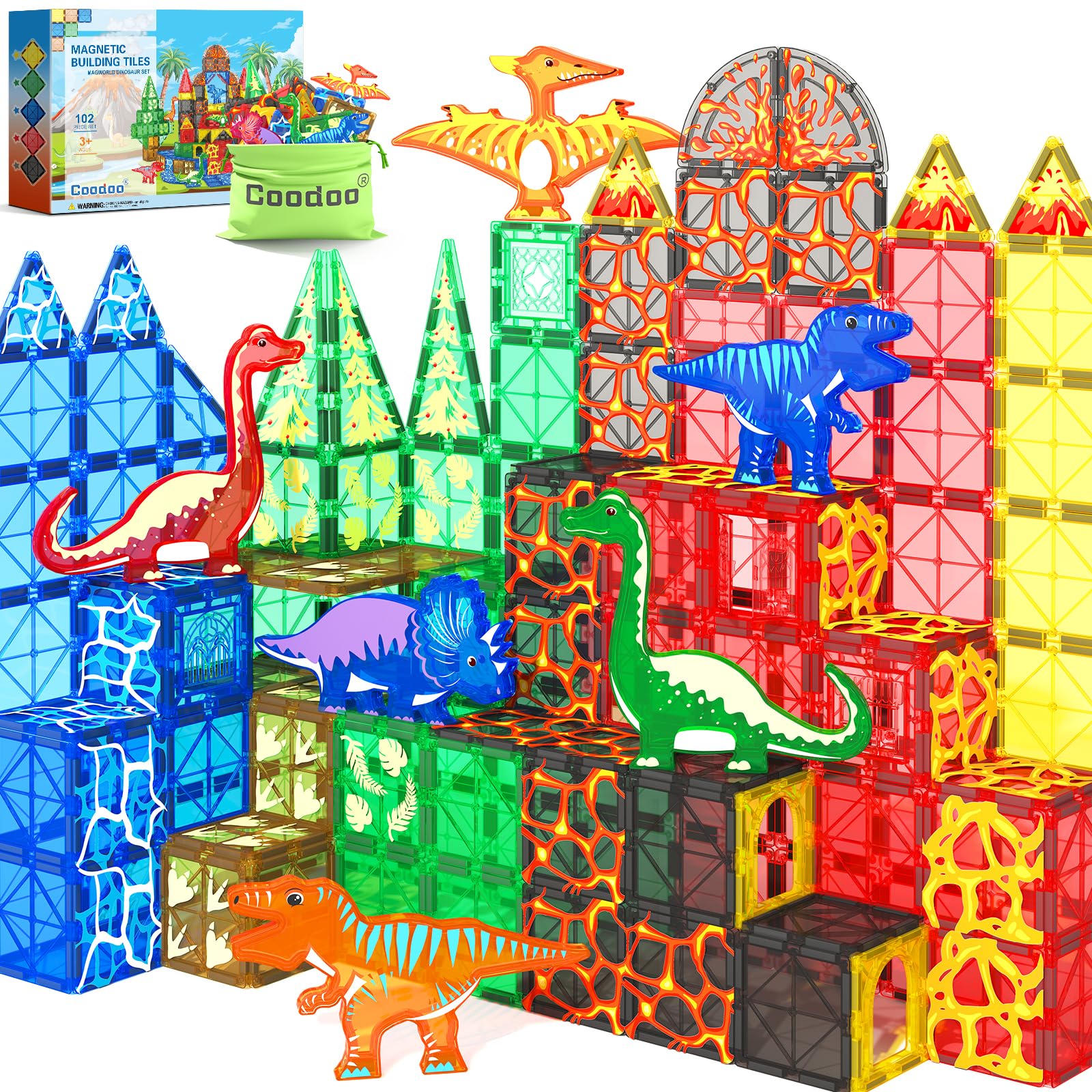 Foto 2 pulgar | Juguetes Magnéticos Con Forma De Dinosaurio, 102 Unidades, Con 8 Dinosaurios, Coodoo - Venta Internacional.
