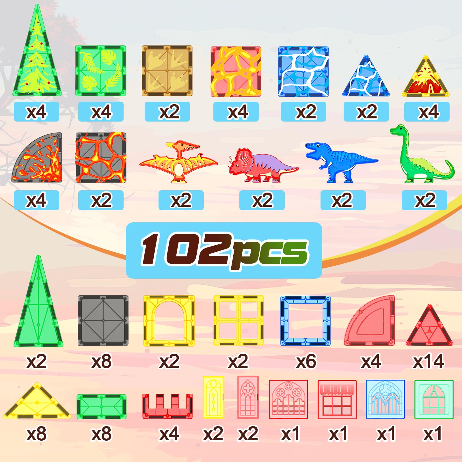Foto 6 pulgar | Juguetes Magnéticos Con Forma De Dinosaurio, 102 Unidades, Con 8 Dinosaurios, Coodoo - Venta Internacional.