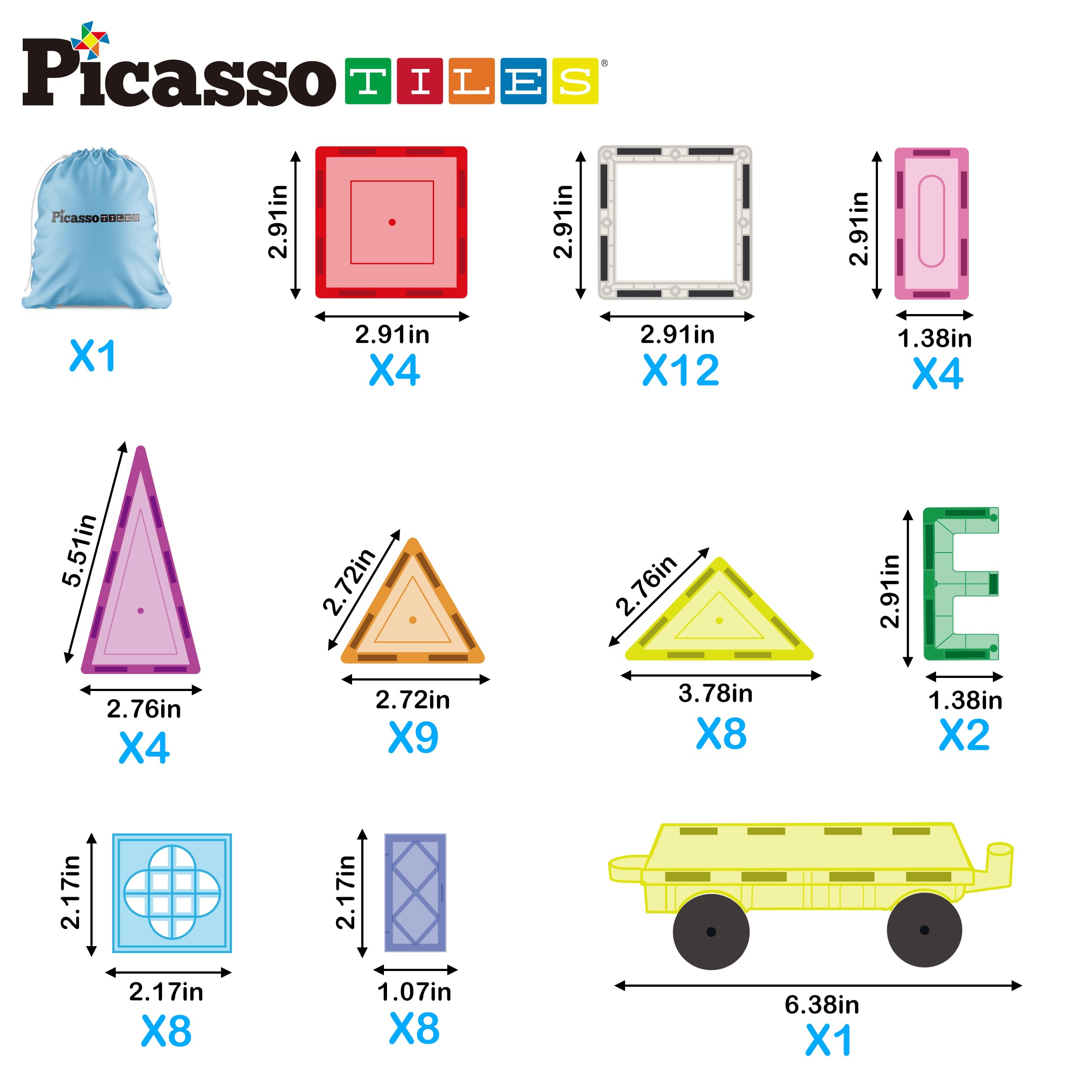 Foto 3 pulgar | Juego de Bloques de Construcción Magnetic Tiles Picassotiles Pt05 61 Piezas - Venta Internacional