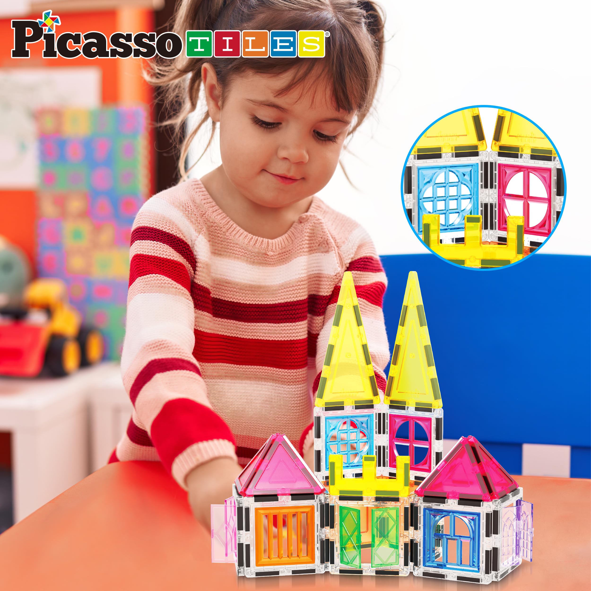 Foto 3 | Juego de Bloques de Construcción Magnetic Tiles Picassotiles Pt05 61 Piezas - Venta Internacional
