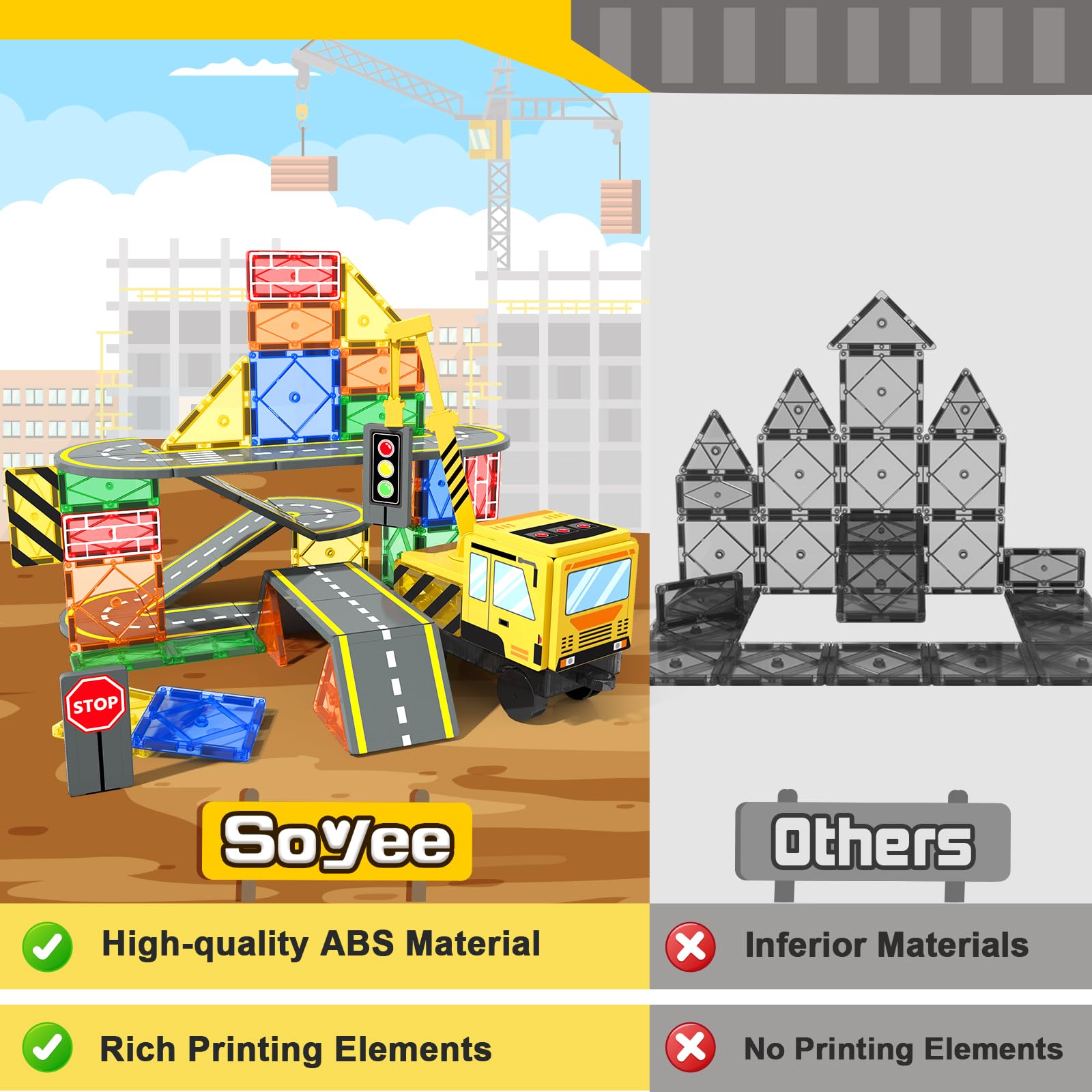 Foto 2 | Baldosas Magnéticas Soyee De Construction Toys Con Crane Road 32 Unidades - Venta Internacional