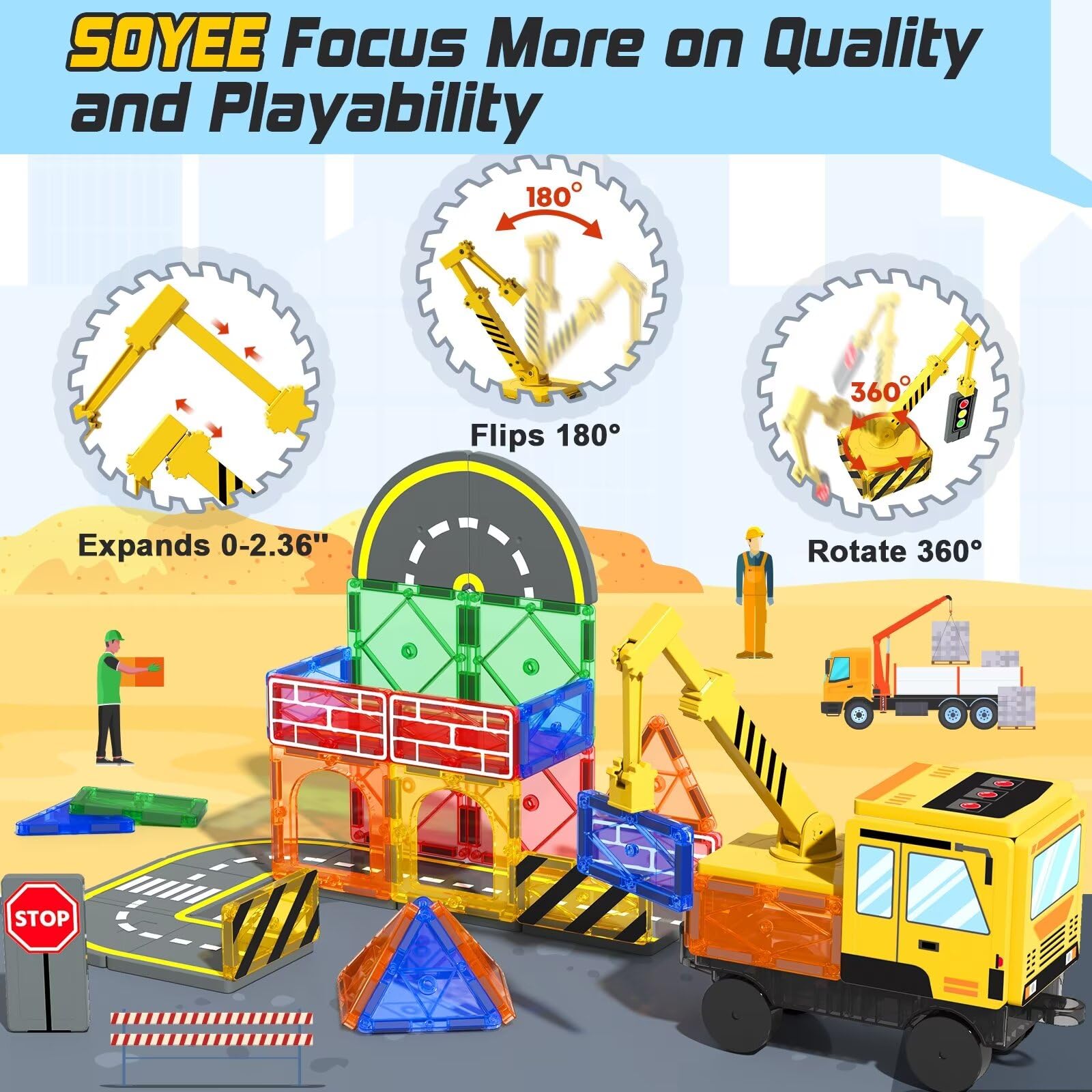 Foto 4 pulgar | Baldosas Magnéticas Soyee De Construction Toys Con Crane Road 32 Unidades - Venta Internacional