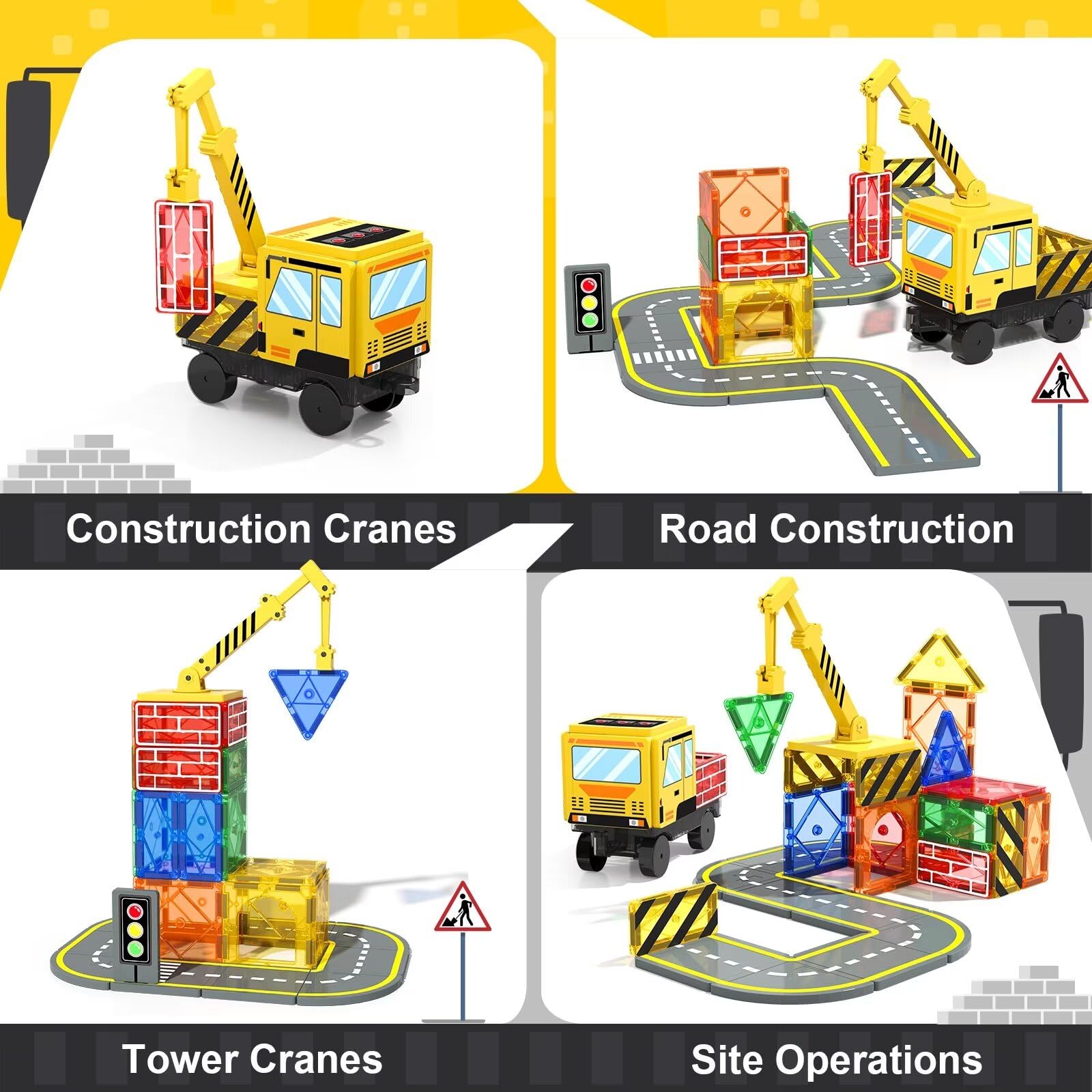 Foto 6 pulgar | Baldosas Magnéticas Soyee De Construction Toys Con Crane Road 32 Unidades - Venta Internacional