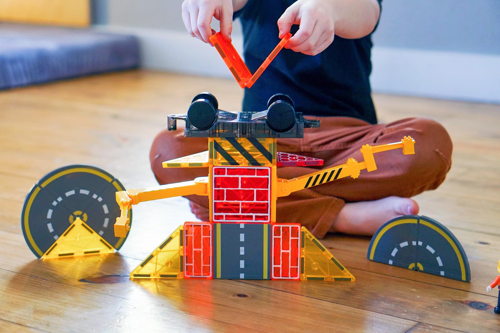 Foto 7 | Baldosas Magnéticas Soyee De Construction Toys Con Crane Road 32 Unidades - Venta Internacional
