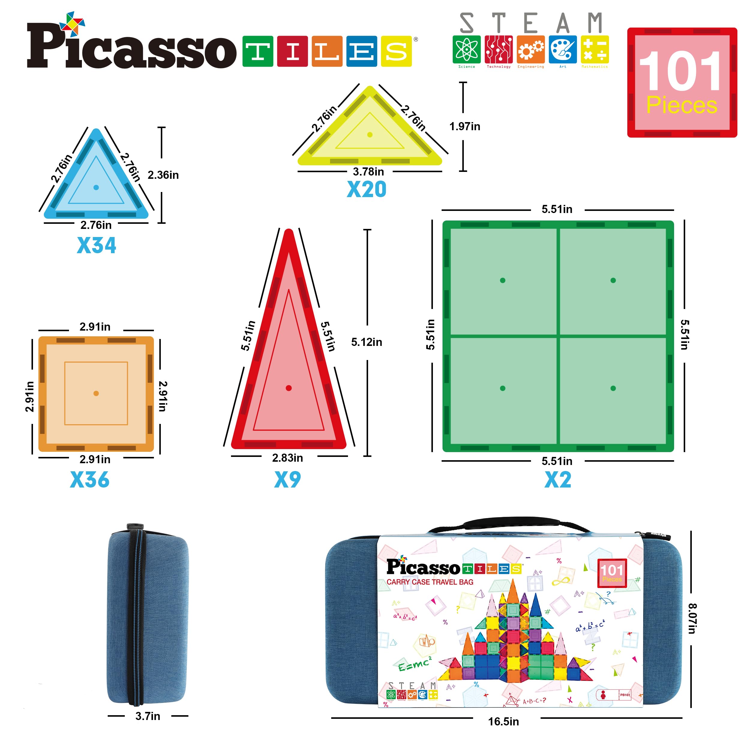 Foto 8 pulgar | Juego De Bloques De Construcción Magnéticos Picassotiles, 101 Piezas Con Estuche - Venta Internacional.