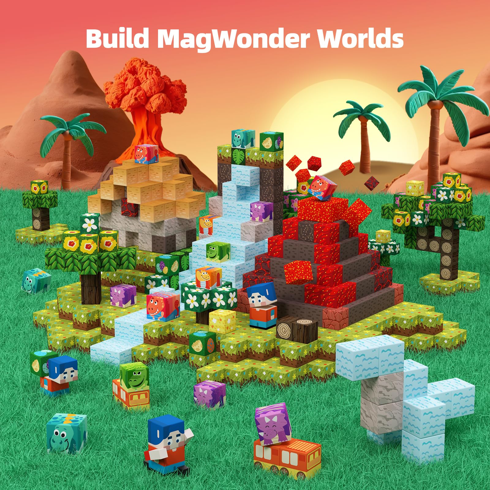 Foto 4 pulgar | Set Bloques Magnéticos Gobidex Magwonder World Volcano Dinosaur - Venta Internacional