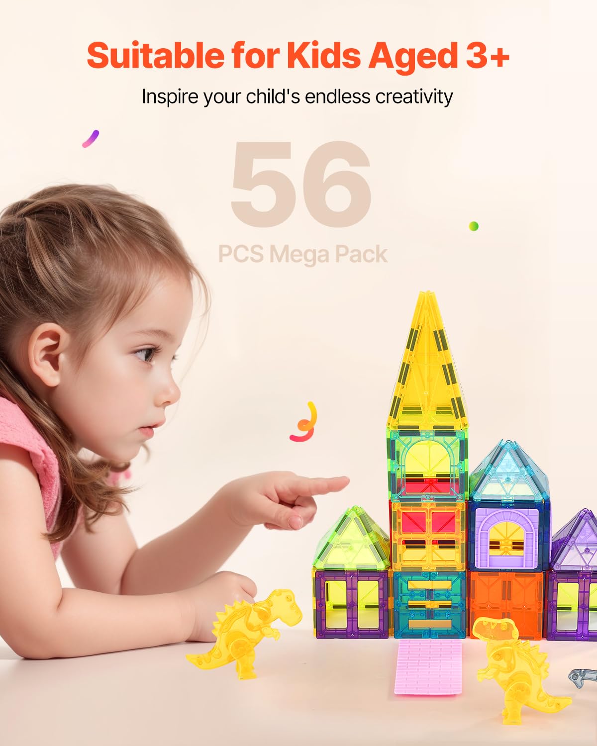 Foto 5 pulgar | Azulejos Magnéticos Vevor 56 Unidades Con 4 Dinosaurios Para Niños De Más De 3 Años - Venta Internacional.