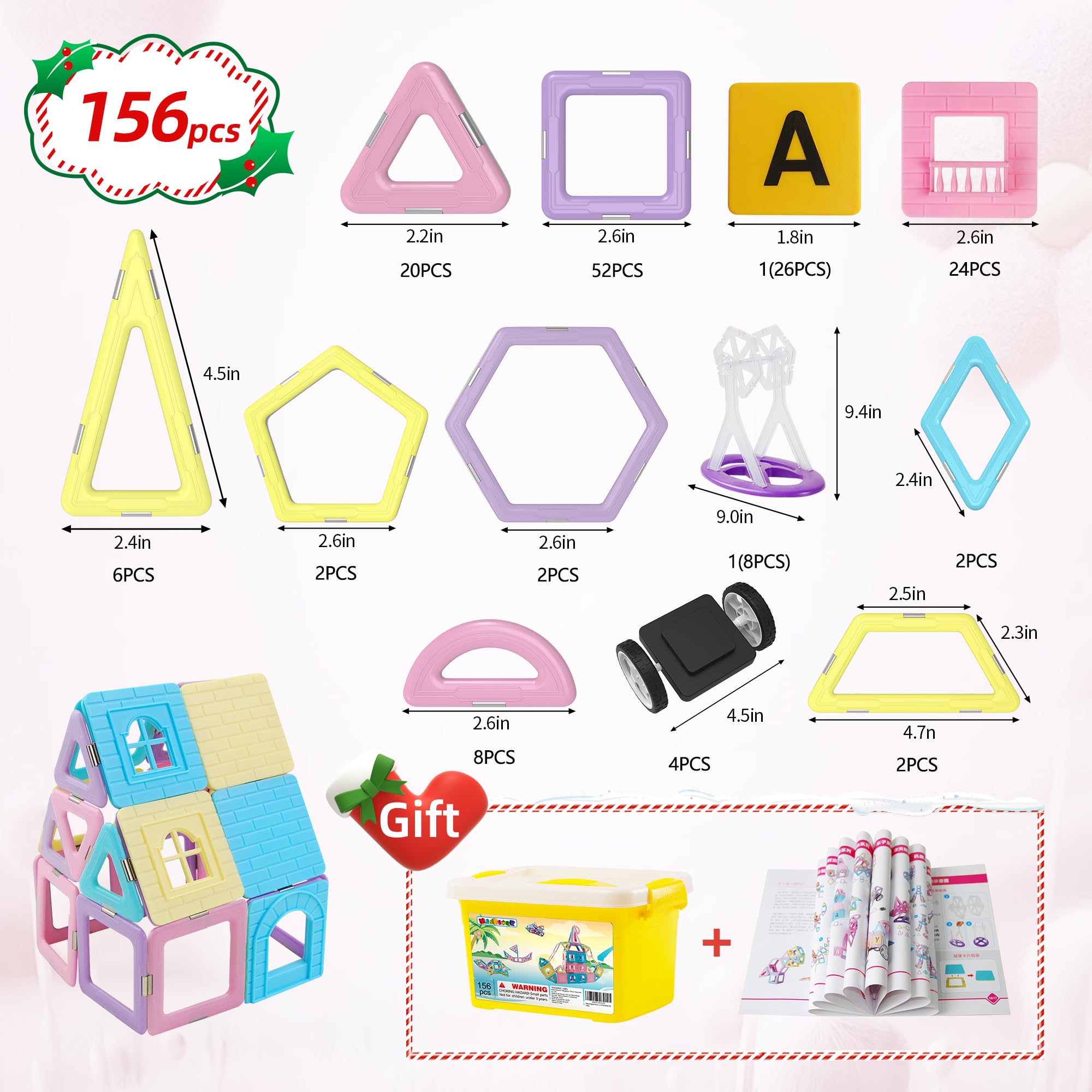 Foto 2 | Juego De Bloques De Construcción Magnetic Tiles Magblock De 156 Piezas Para Niños - Venta Internacional.