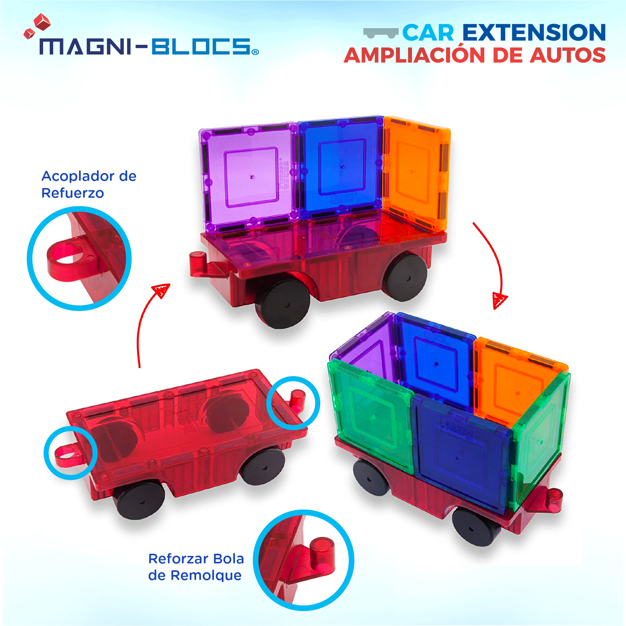 Foto 3 pulgar | Magni-blocs Set De 3 Carritos Magnéticos Para Niños Compatibles Con Bloques Magnéticos Diversión En Movimiento