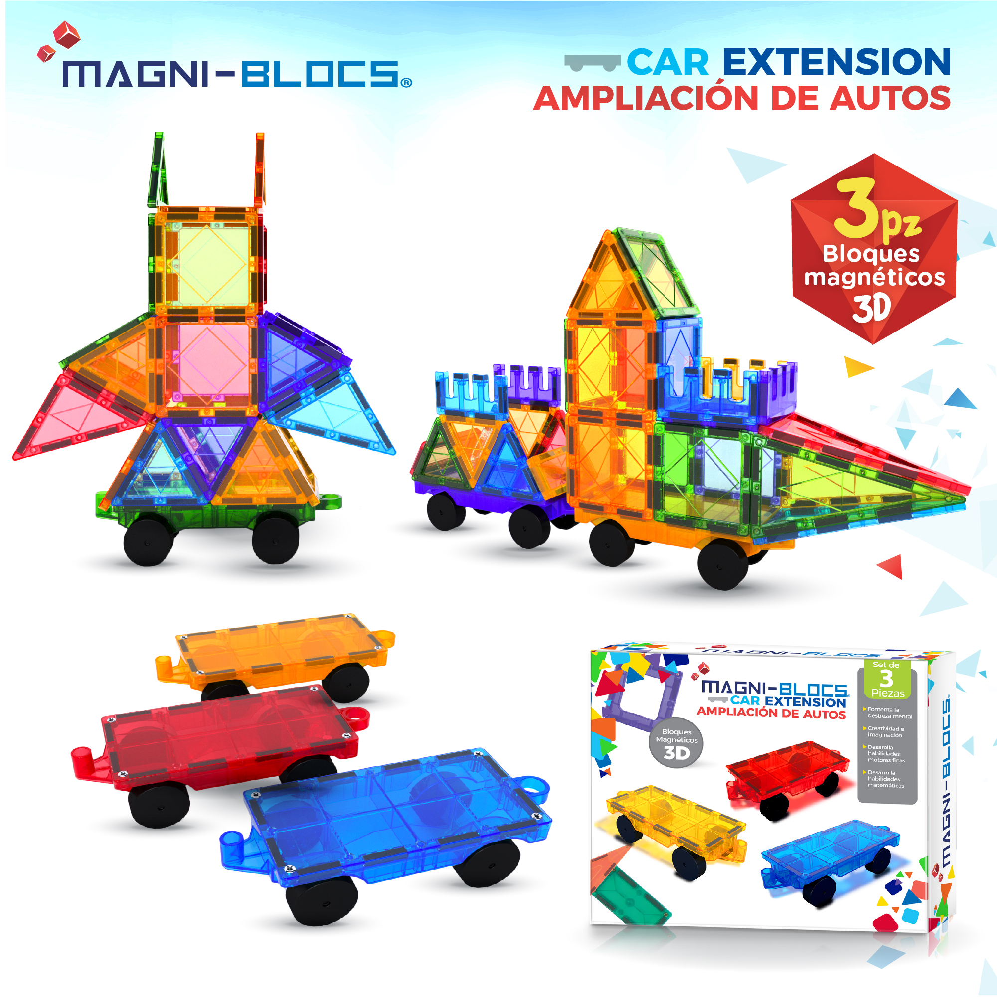 Foto 4 pulgar | Magni-blocs Set De 3 Carritos Magnéticos Para Niños Compatibles Con Bloques Magnéticos Diversión En Movimiento