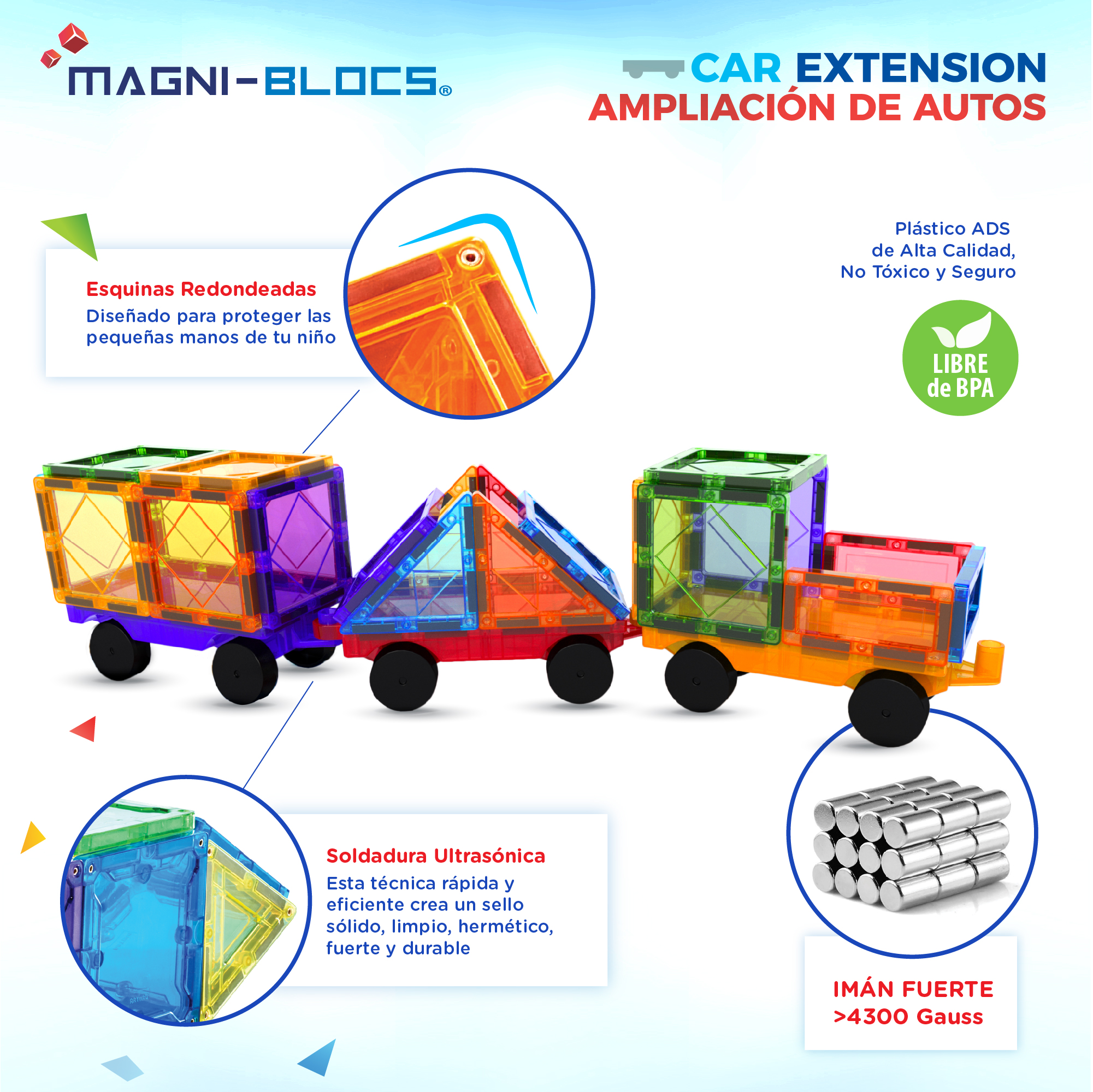 Foto 6 pulgar | Magni-blocs Set De 3 Carritos Magnéticos Para Niños Compatibles Con Bloques Magnéticos Diversión En Movimiento