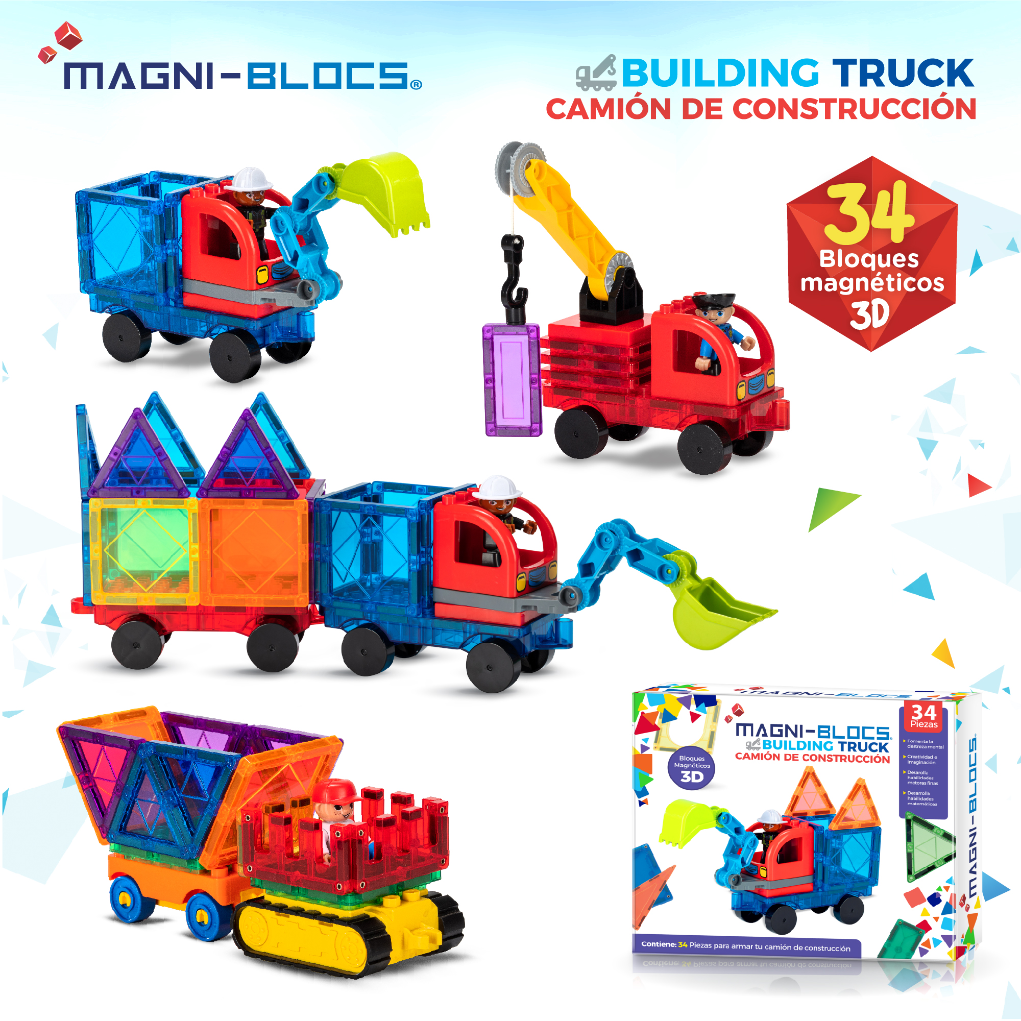 Foto 2 | Magni-blocs Camión De Construcción Magnético 34 Piezas Juego De Imanes Para Niños Compatible Con Bloques Magnéticos
