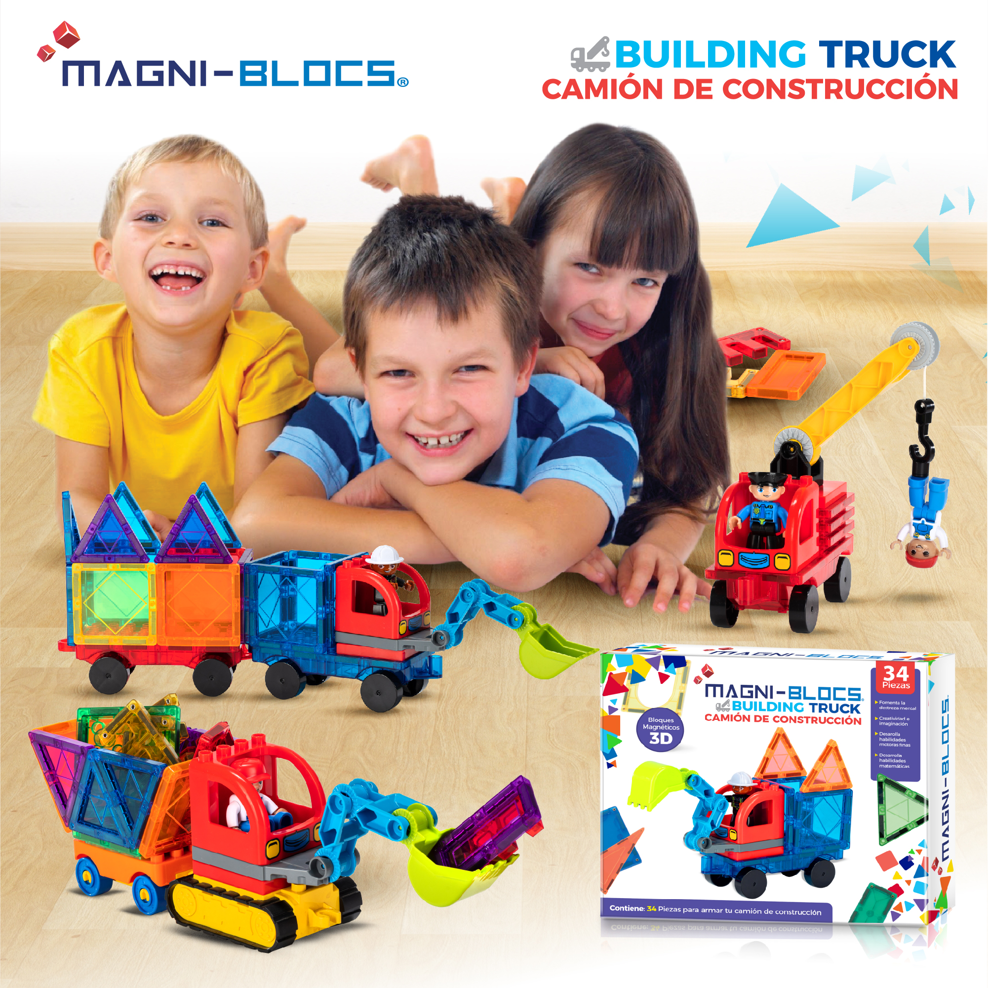 Foto 5 | Magni-blocs Camión De Construcción Magnético 34 Piezas Juego De Imanes Para Niños Compatible Con Bloques Magnéticos