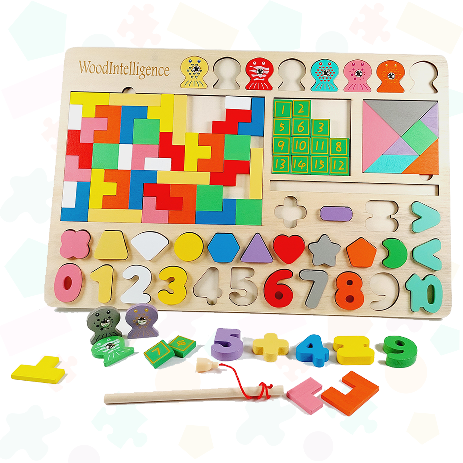 Tablero Matemático Yuff! Montessori con Figuras Tetris Rompecabezas y Pesca Magnética Juguete de Madera