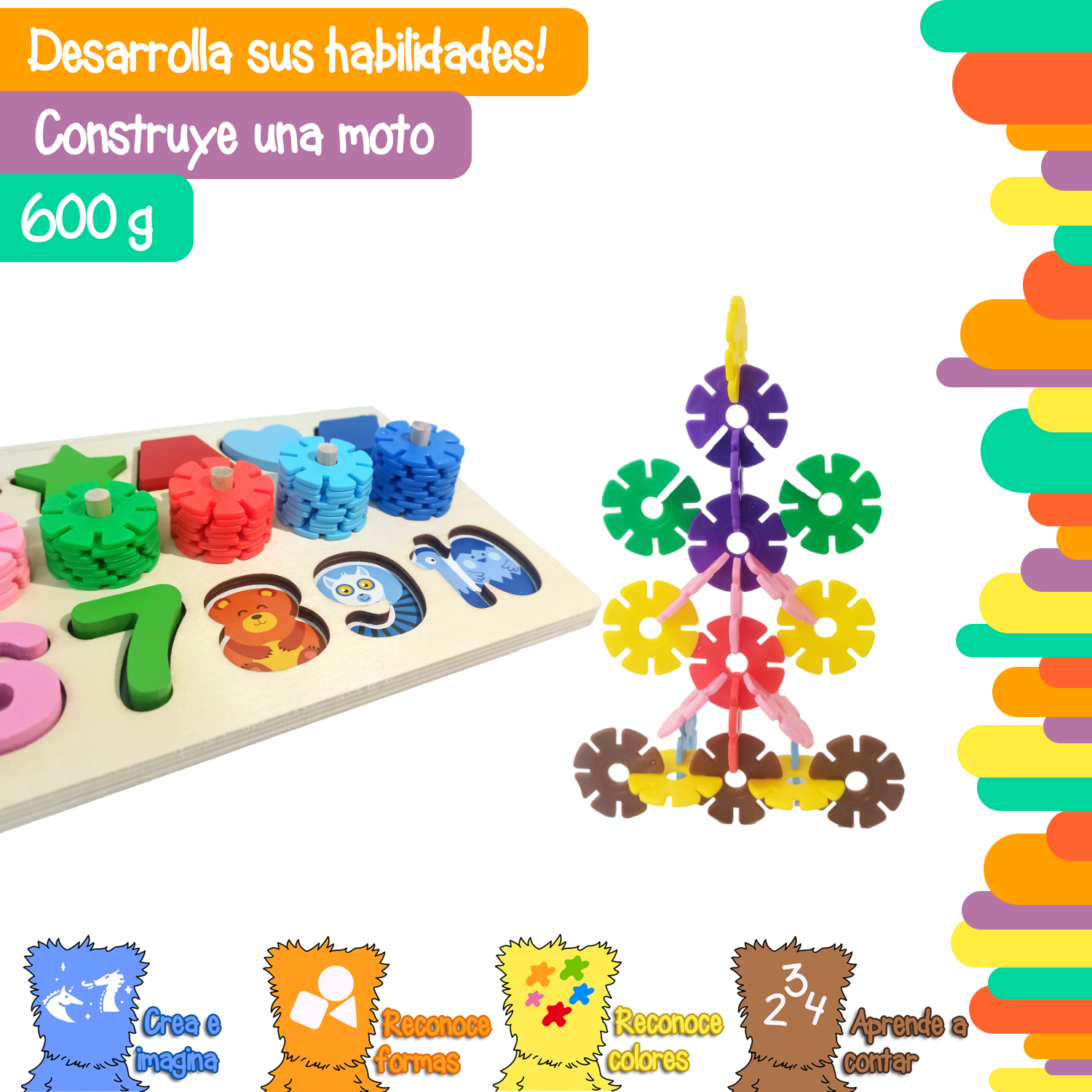 Foto 4 pulgar | Tablero Logarítmico 3 En 1 Yuff! Montessori Juguete De Madera