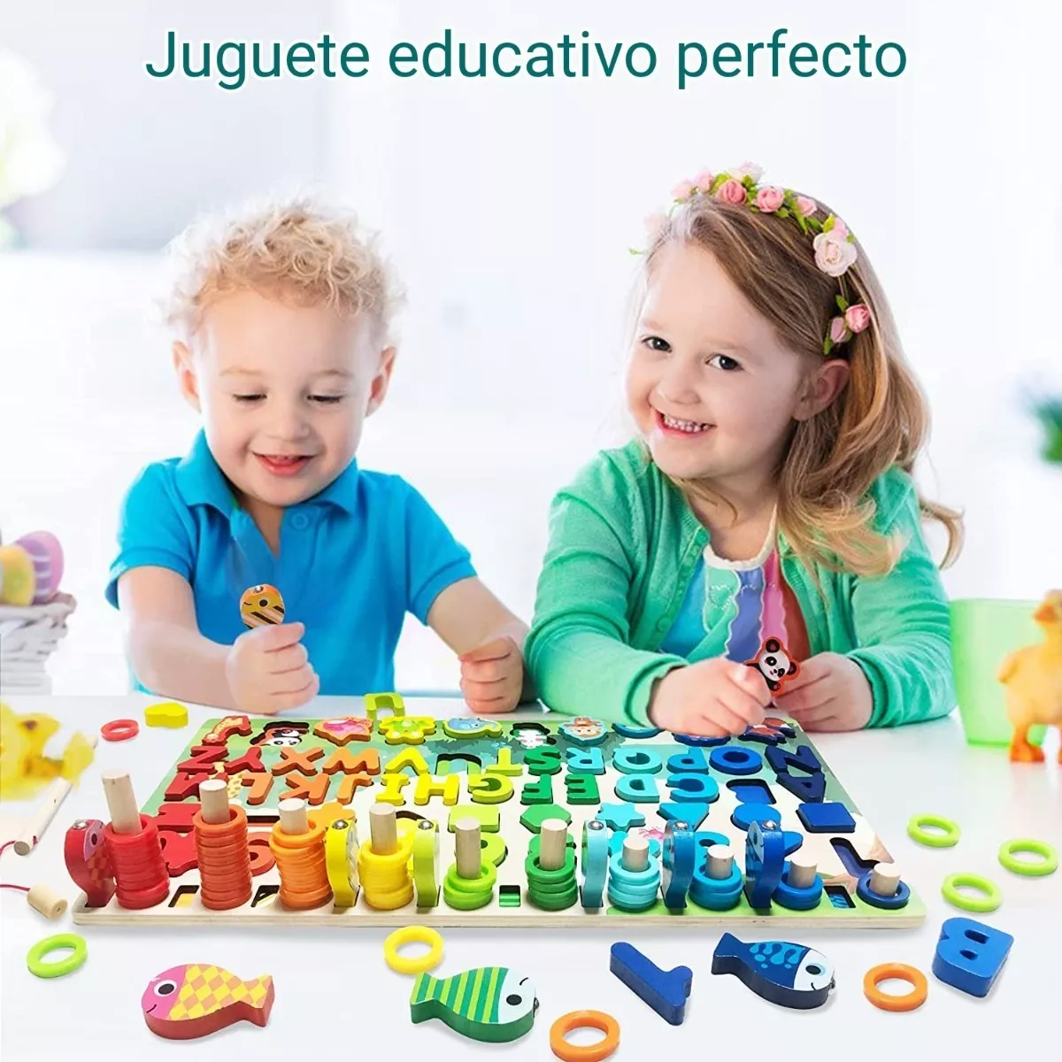 Foto 4 pulgar | Tablero Juego Educativo Pesca Letra Número Animal Rojo