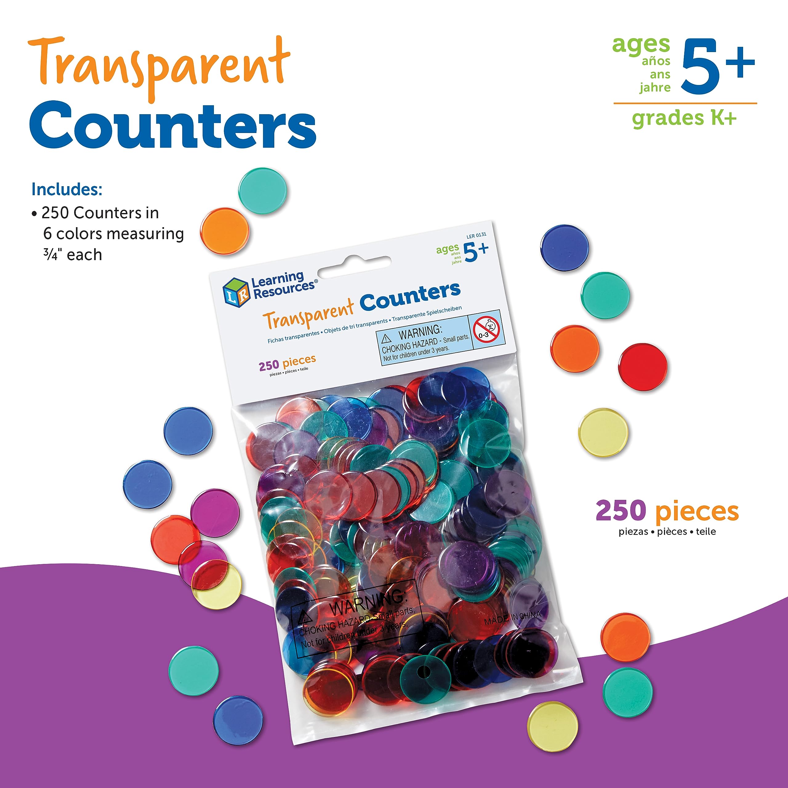 Foto 7 pulgar | Recursos De Aprendizaje Para Contar Fichas, Transparentes, 250 Piezas - Venta Internacional.