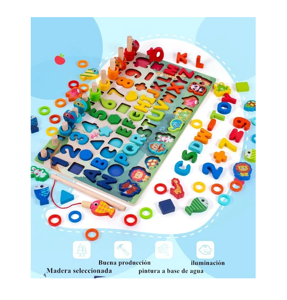 Foto 4 pulgar | Juego Educativo Tablero De Pesca Letra Número Animal Para Niños, Varios Colores