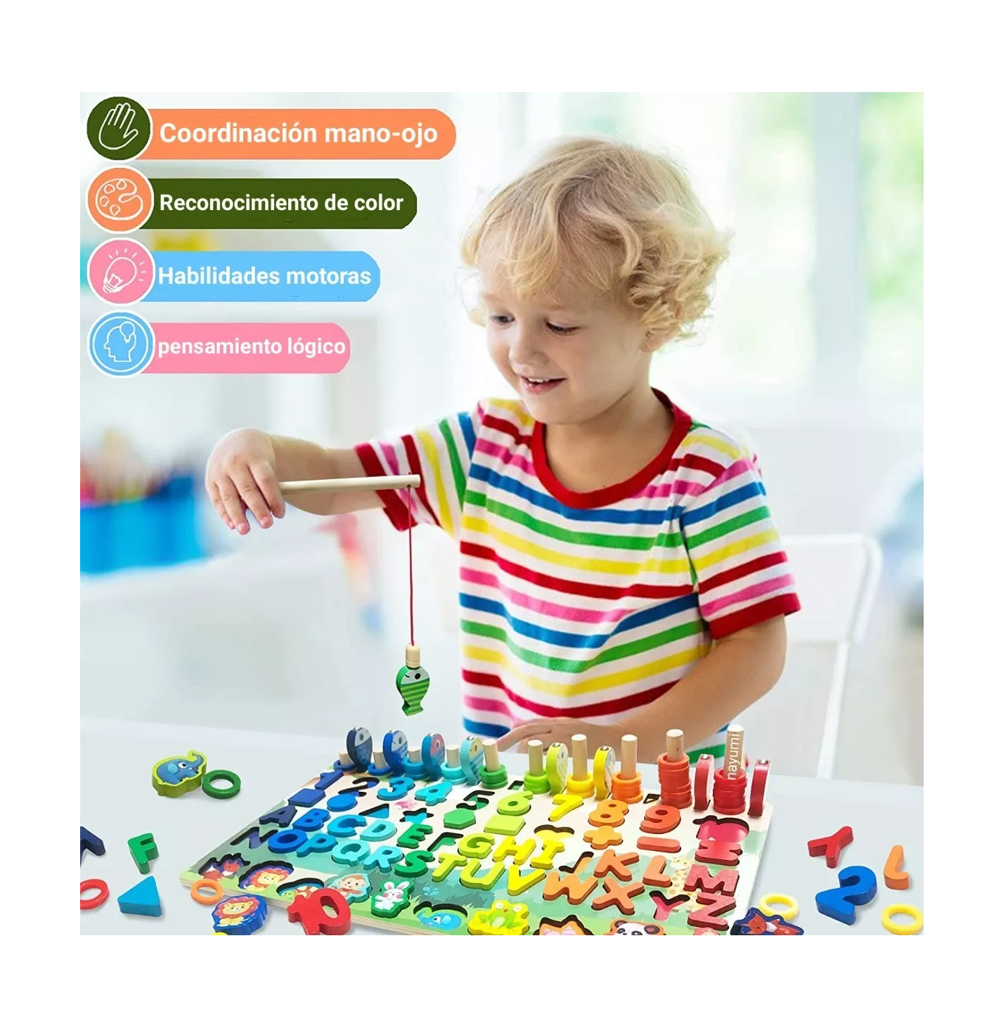 Foto 5 pulgar | Juego Educativo Tablero Pesca Letra Número Animal Para Niños, Belug Verde