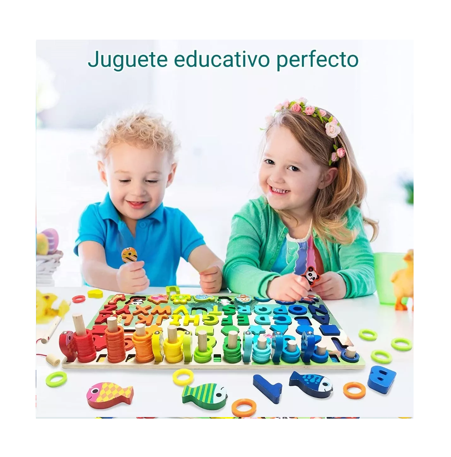 Foto 6 pulgar | Juego Educativo Tablero Pesca Letra Número Animal Para Niños, Belug Verde