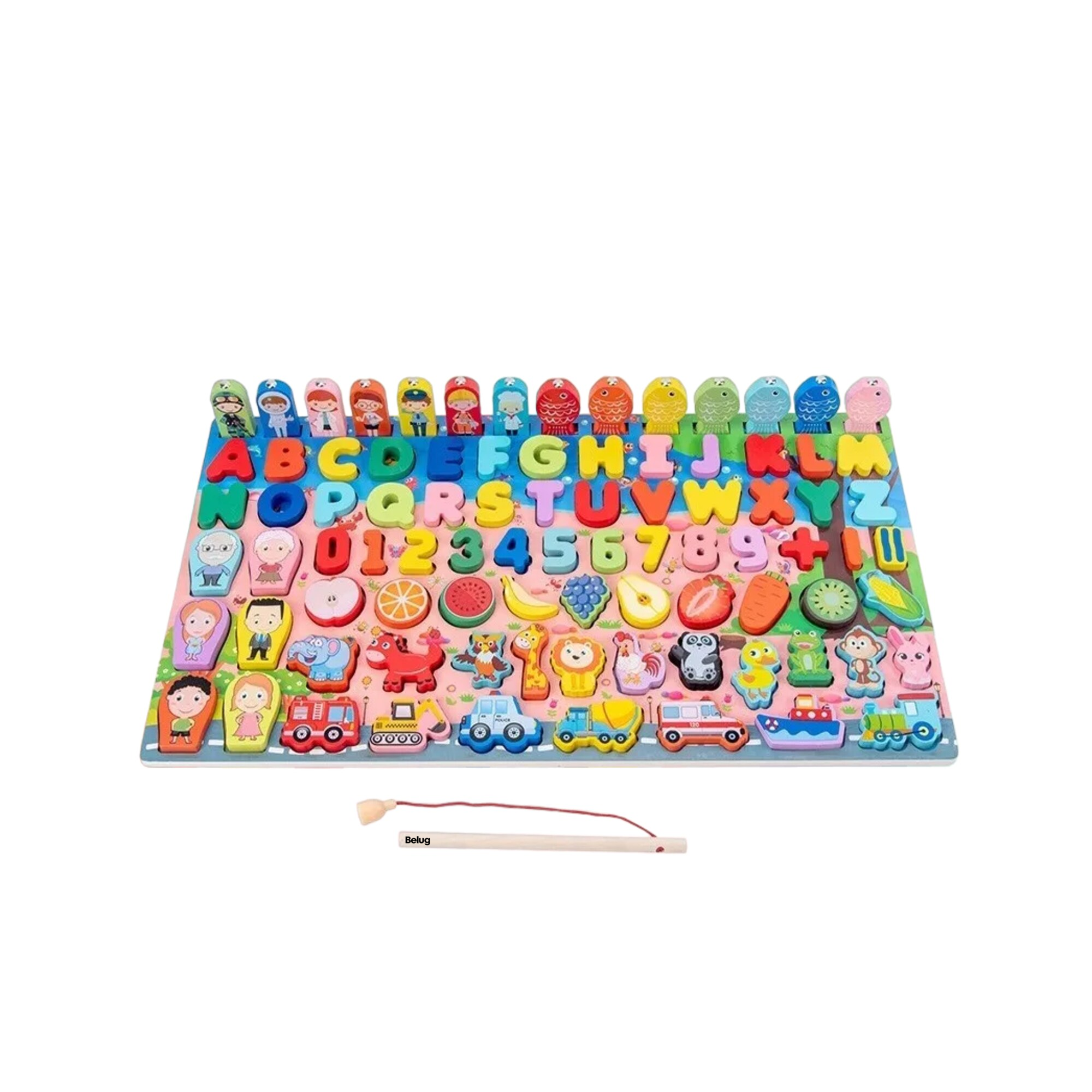 Juego Educativo Tablero Pesca Letra Número Animal Para Niños Belug, Rosa