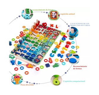 Foto 5 | Juego Educativo Tablero Pesca Letra Número Animal Para Niños Belug, Rojo
