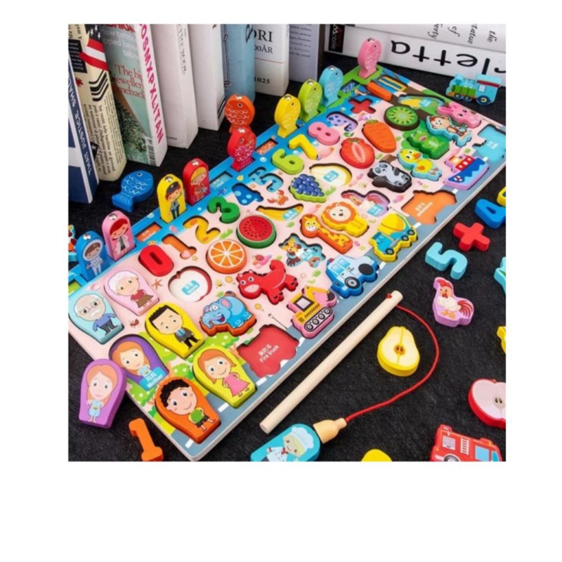 Foto 4 | Puzzle Educativo De Madera Montessori 7 En 1 Con Caña De Pescar - Venta Internacional.