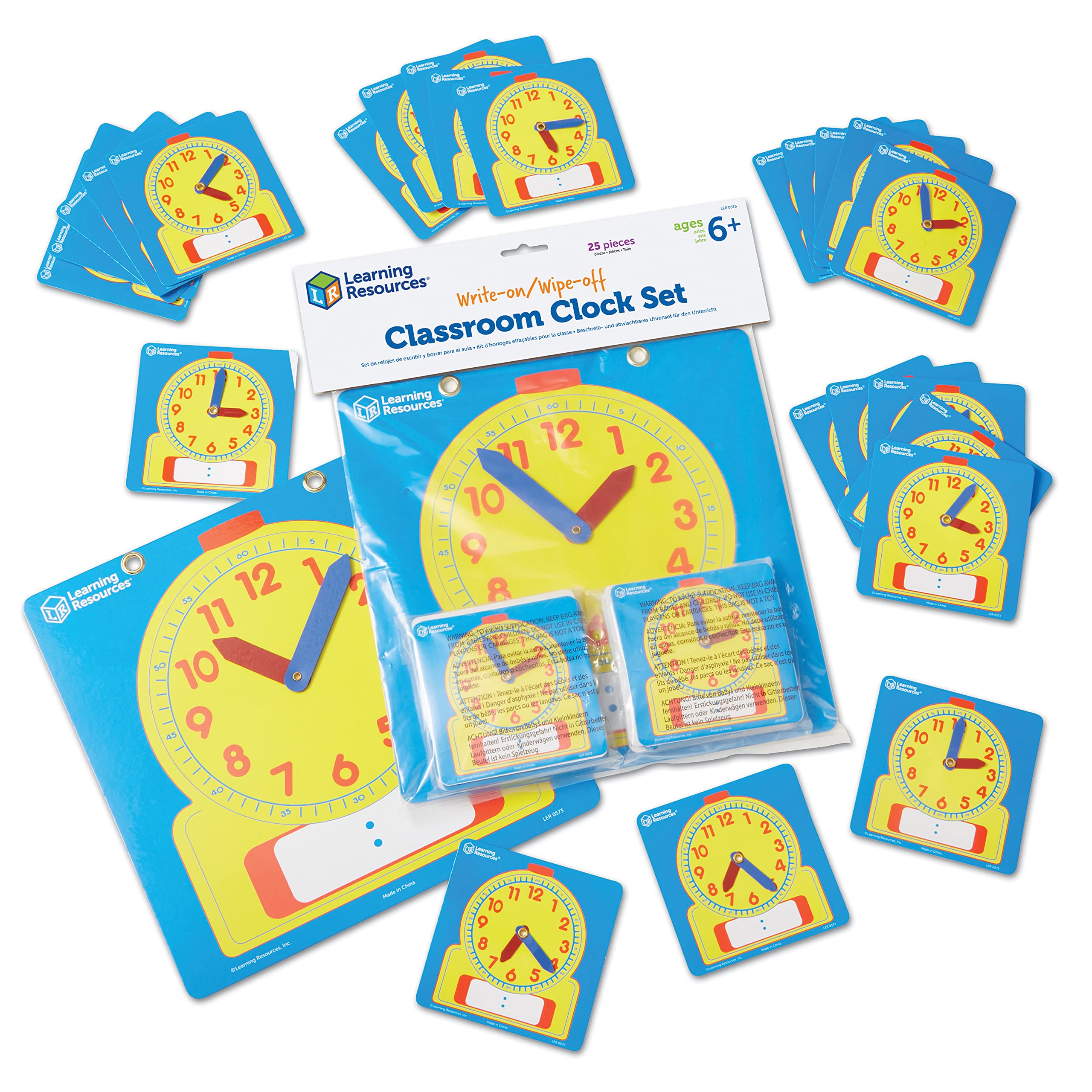 Set Classroom Resources Learning Resources - Relojes Para Escribir Y Borrar, 25 Unidades - Venta Internacional.