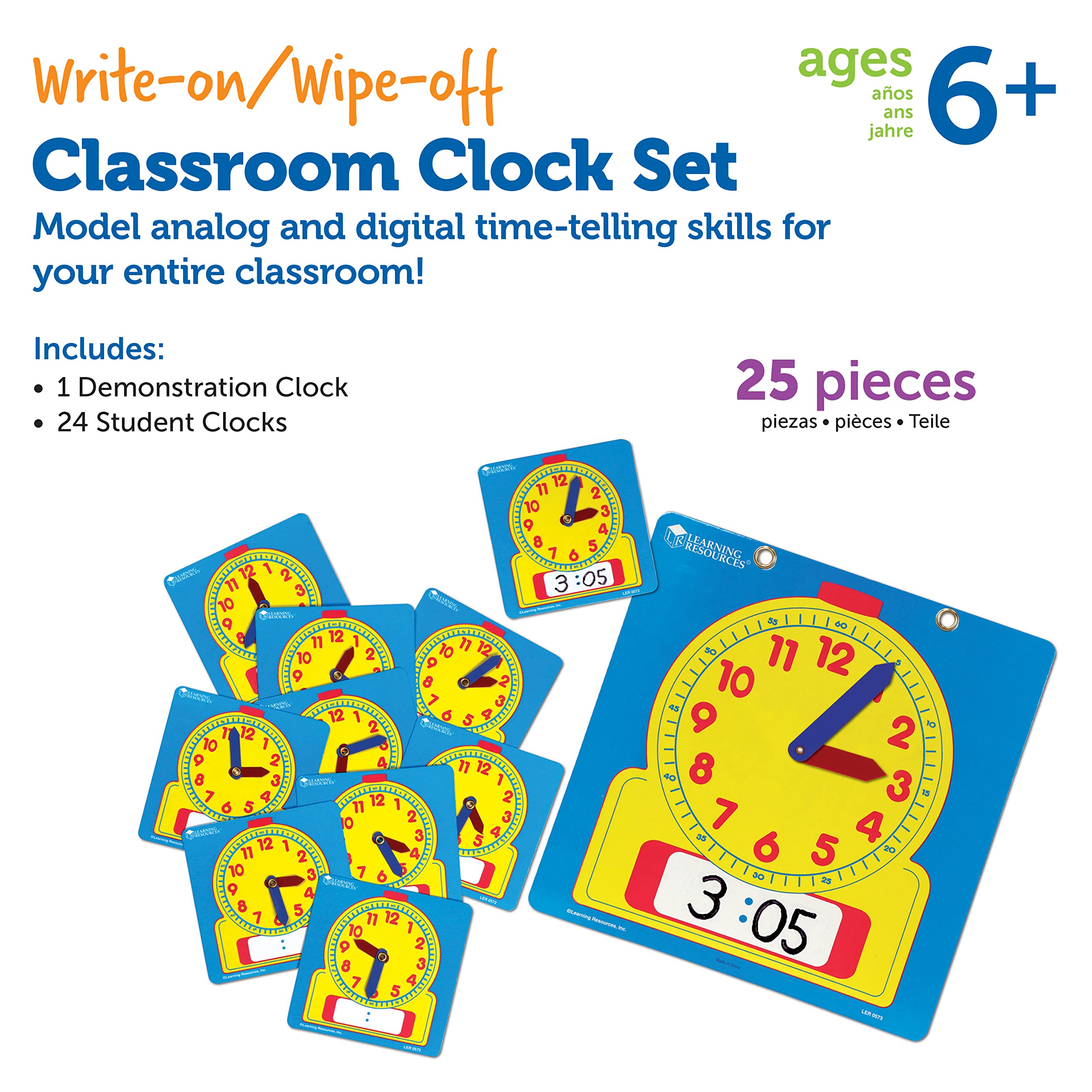 Foto 7 pulgar | Set Classroom Resources Learning Resources - Relojes Para Escribir Y Borrar, 25 Unidades - Venta Internacional.