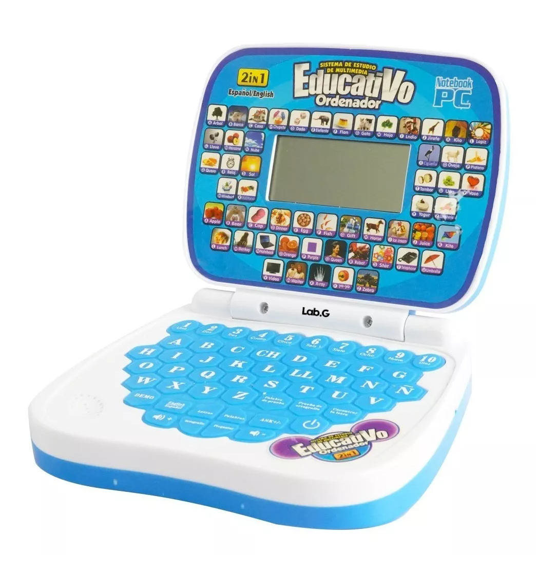 Mini Computadora De Juguete Lab.g Bilingüe Español/inglés P/niños, Azul/blanco