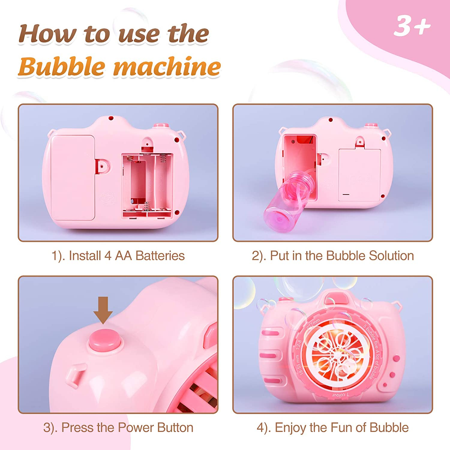 Foto 4 pulgar | Venta Internacional - Cámara Jieyou De Juguete Bubble Machine Con Solución De Burbujas Y Luz