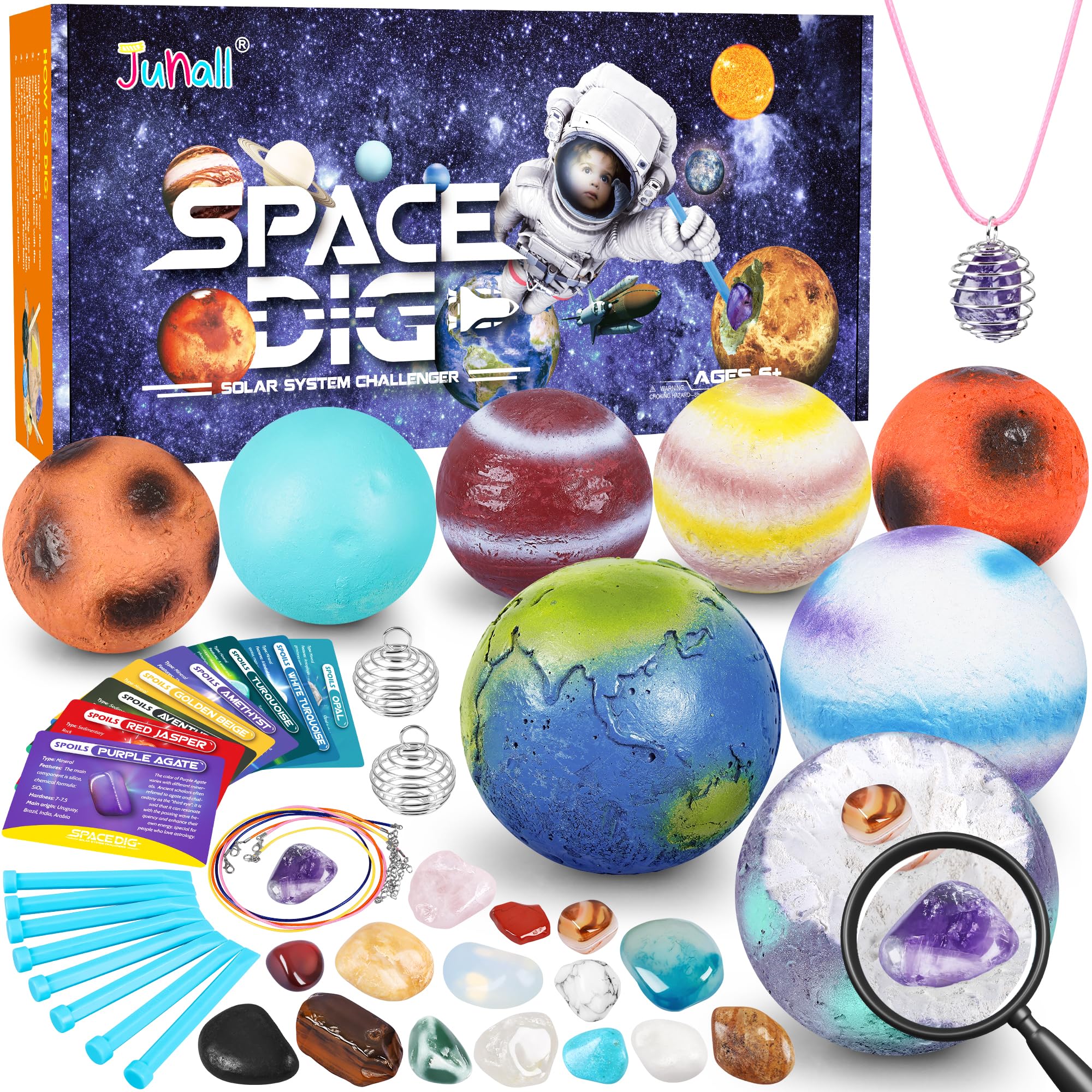 Venta Internacional - Kit De Excavación De Piedras Preciosas Junall De Space Dig Toy Con 8 Planetas Y 16 Gemas