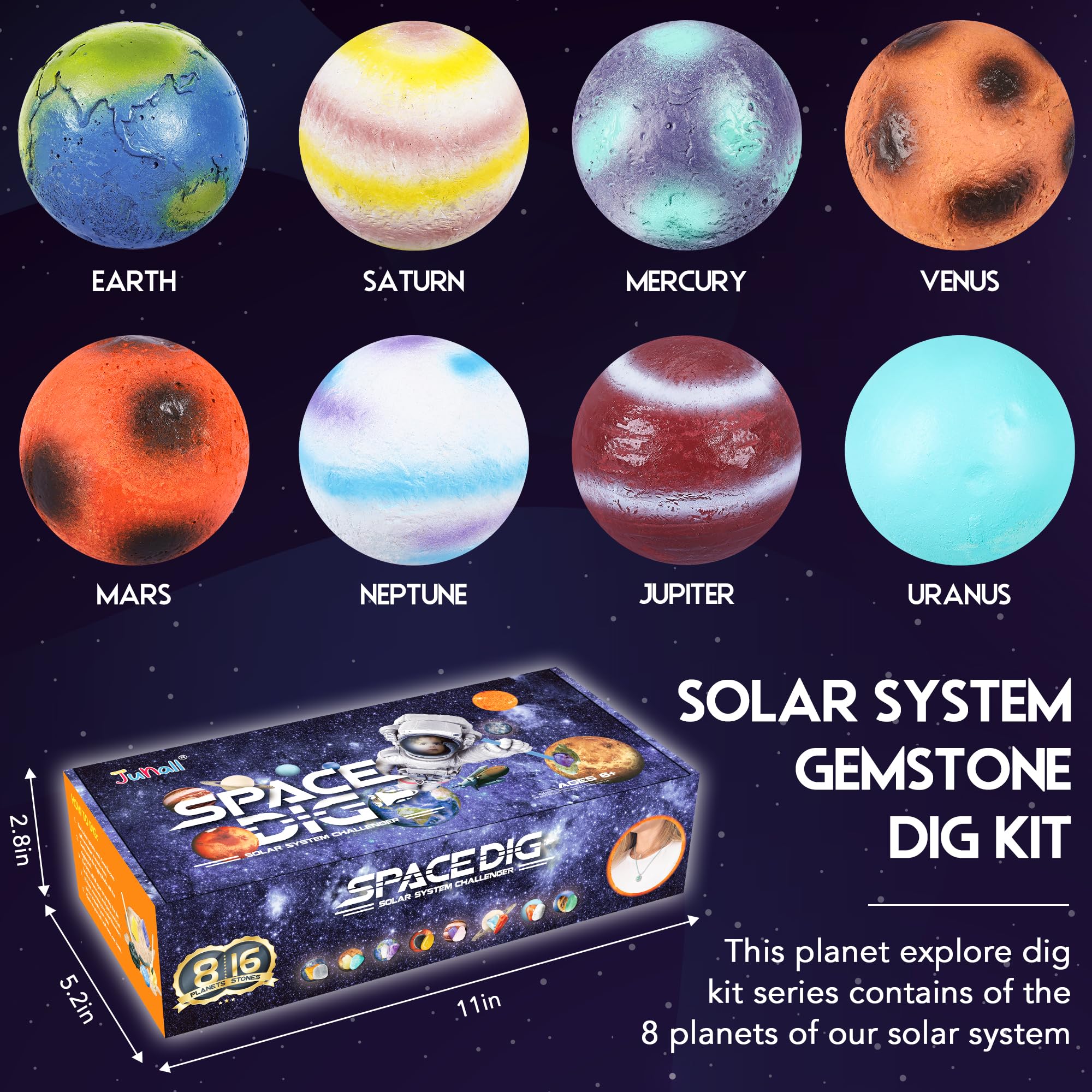 Foto 5 pulgar | Venta Internacional - Kit De Excavación De Piedras Preciosas Junall De Space Dig Toy Con 8 Planetas Y 16 Gemas