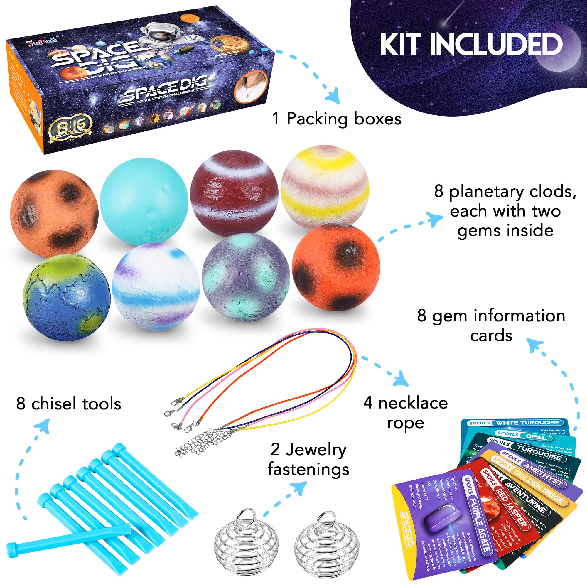 Foto 5 | Venta Internacional - Kit De Excavación De Piedras Preciosas Junall De Space Dig Toy Con 8 Planetas Y 16 Gemas