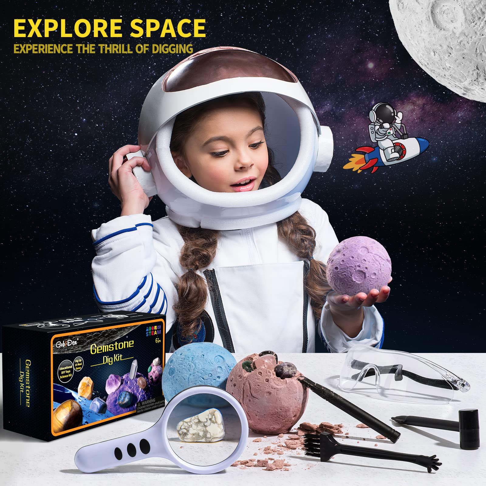 Foto 3 pulgar | Venta Internacional - Kit De Excavación De Piedras Preciosas Gobidex Solar System Science Para Niños Mayores De 6 Años