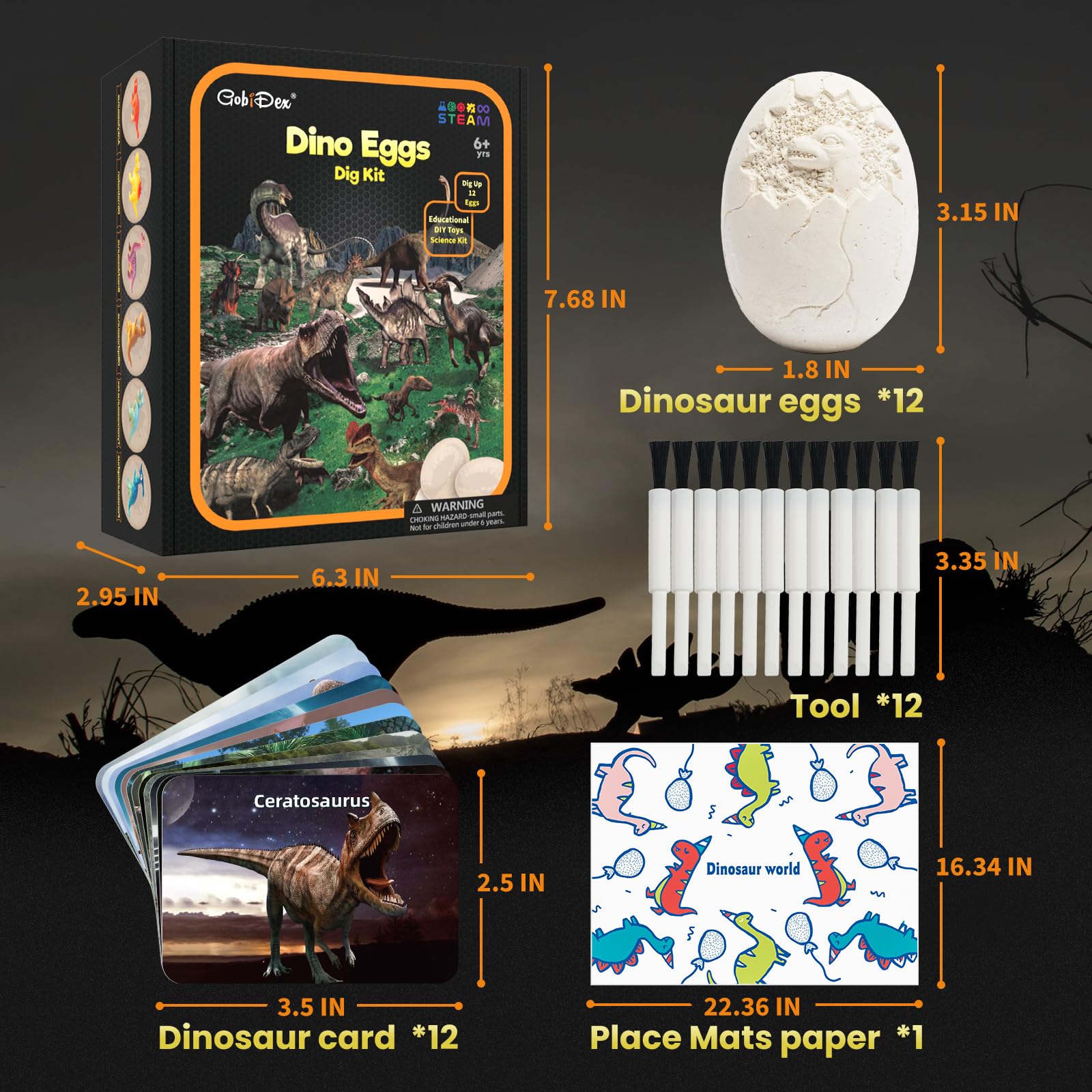 Foto 4 | Kit De Excavación De Huevos De Dinosaurio Gobidex Con 12 Juguetes De Dinosaurio - Venta Internacional.