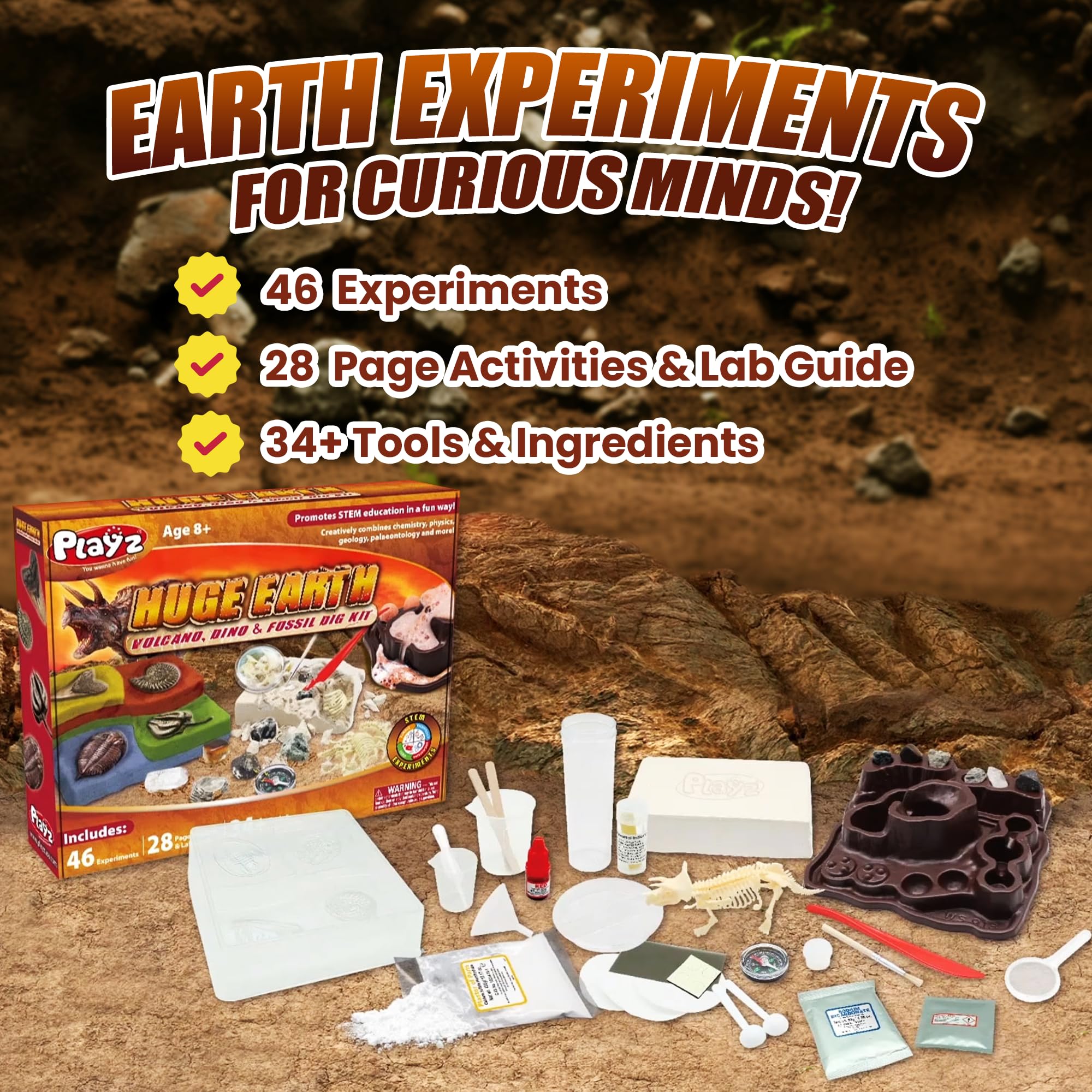 Foto 5 pulgar | El Kit Científico Muestra Un Enorme Volcán Terrestre, Dinosaurio Y Excavación Fósil - Venta Internacional.
