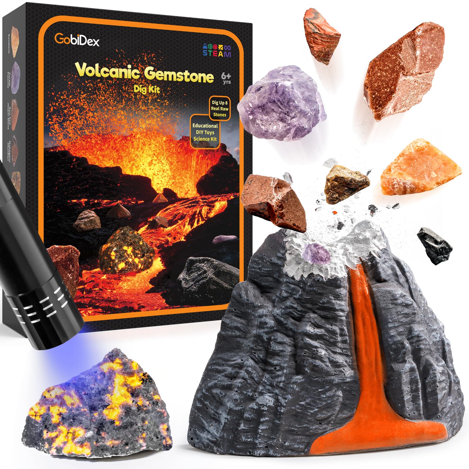 Foto 1 | Kit De Excavación De Piedras Preciosas Gobidex Volcano Con 8 Piedras Crudas Reales De 6 A 12 Años - Venta Internaciona