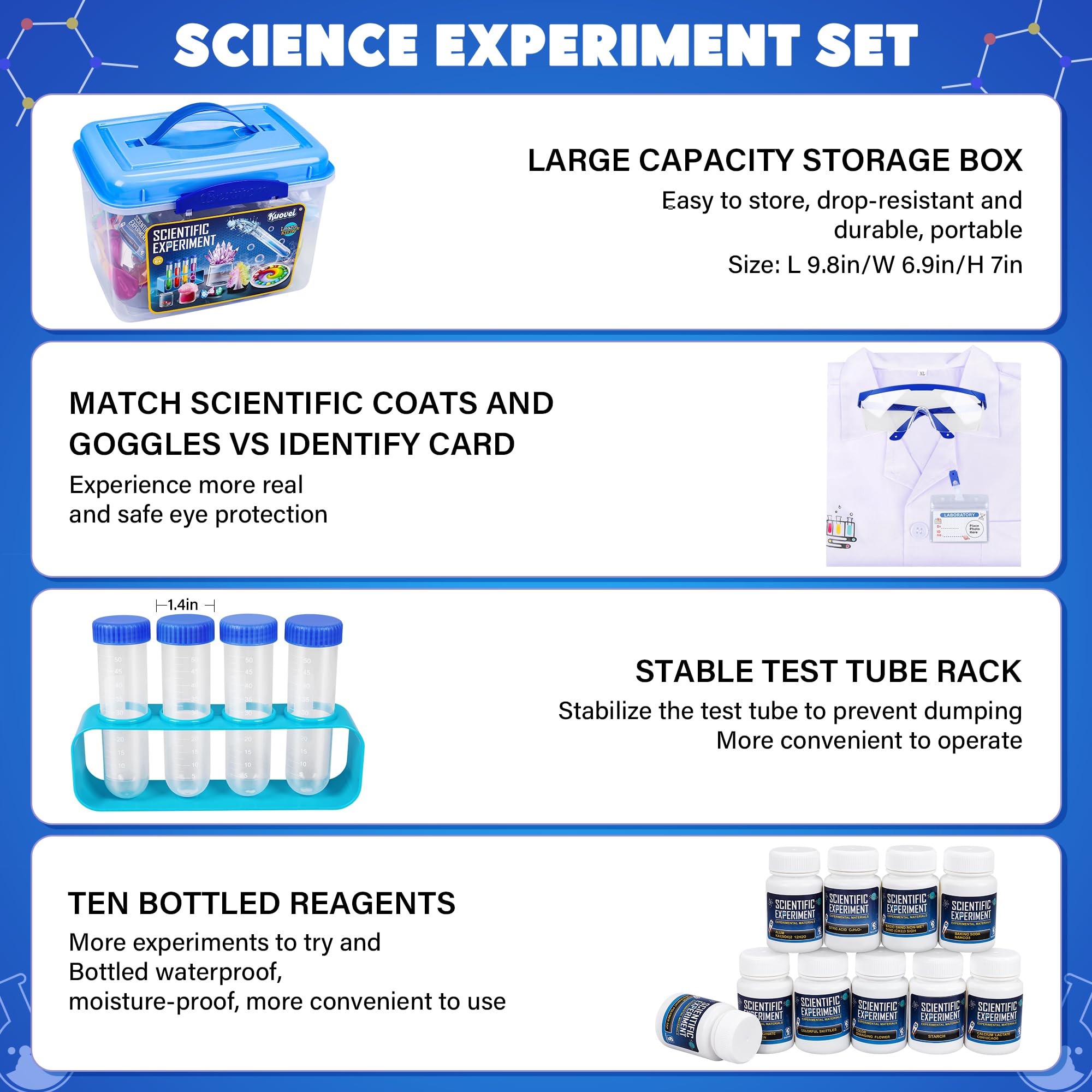 Foto 5 pulgar | Kit Científico Kuovei 120 Experimentos De Laboratorio Científico Con Disfraz Para Mayores De 6 - Venta Internacional.