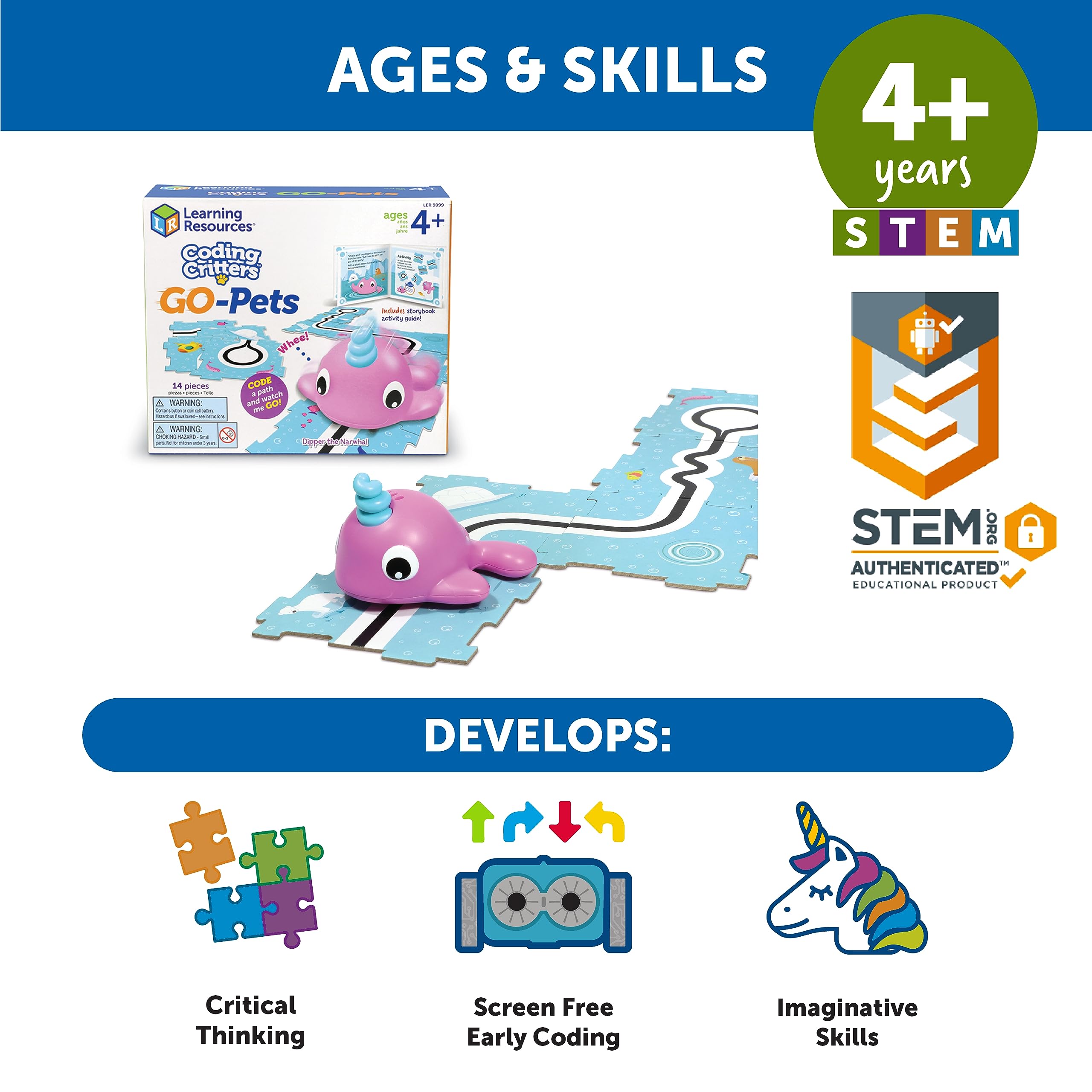 Foto 6 pulgar | Juguete Coding Critters Go Pets Dipper The Narwhal, 14 Piezas, 4 O Más - Venta Internacional.