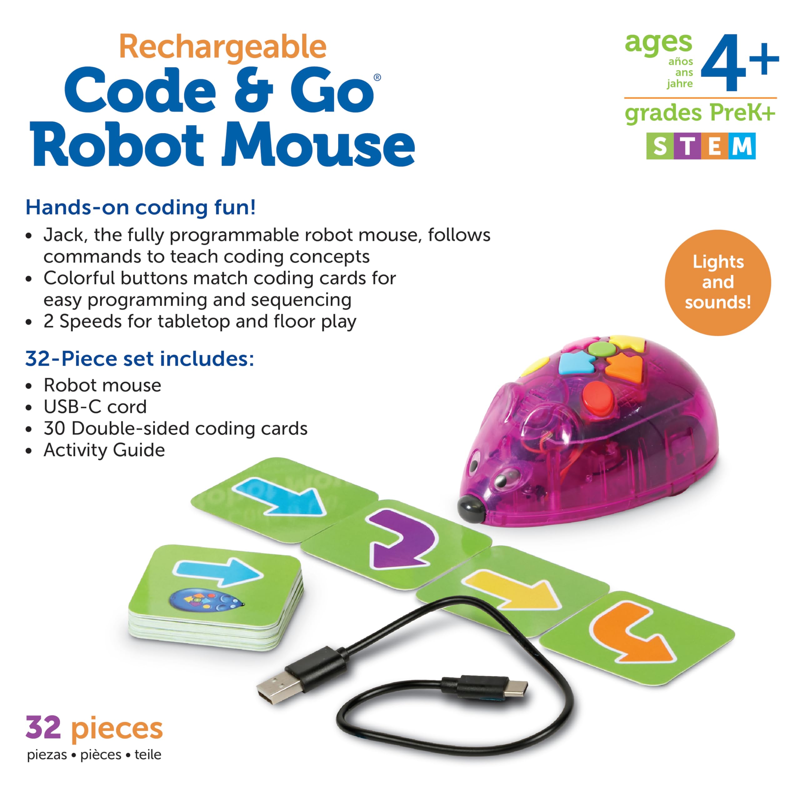 Foto 7 pulgar | Ratón Robótico Recargable Code & Go De Stem Toy Learning Resources - Venta Internacional.