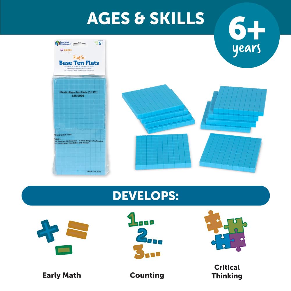 Foto 5 | Base Ten Flats Learning Resources De Plástico, 10 Piezas - Venta Internacional.