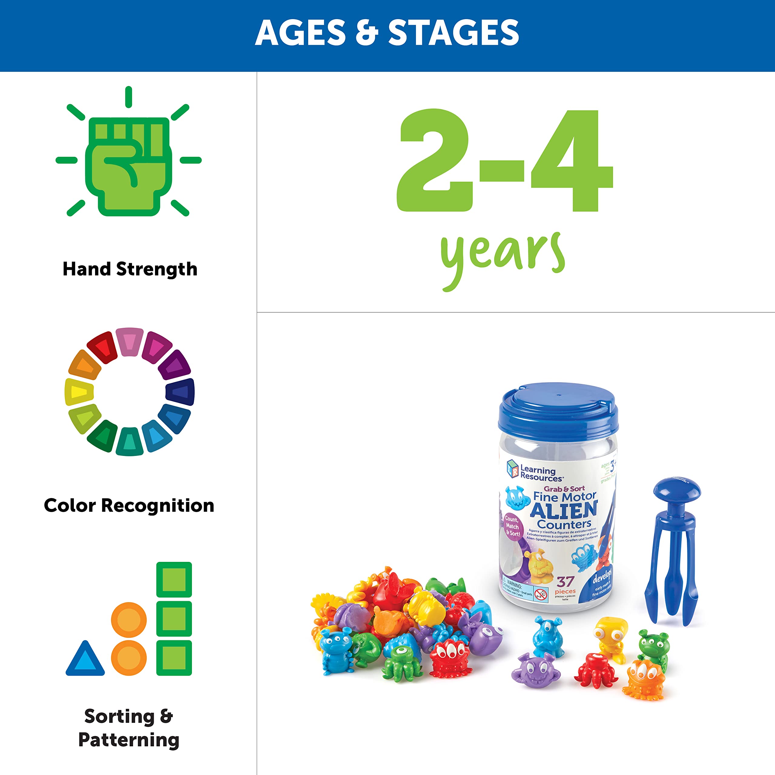 Foto 6 pulgar | Toy Learning Resources Grab & Sort Fine Motor Alien 37 Piezas - Venta Internacional.